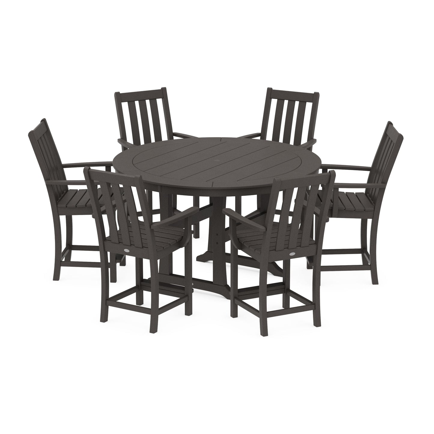 POLYWOOD Vineyard 7-Piece Arm Chair Round Counter Set — Vintage Coffee