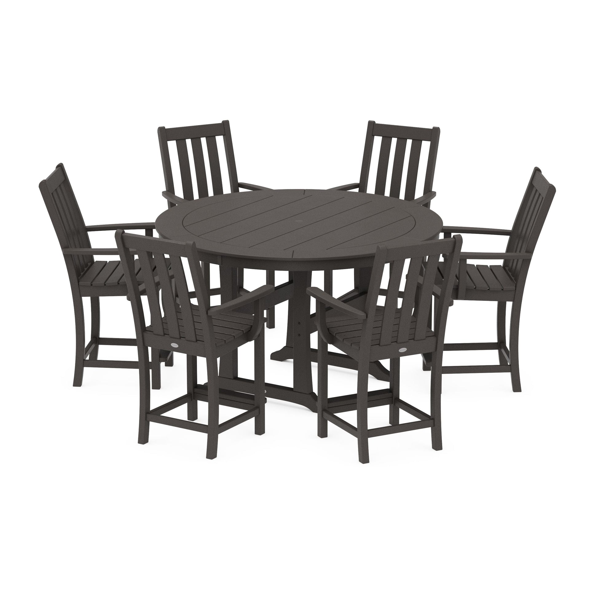 POLYWOOD Vineyard 7-Piece Arm Chair Round Counter Set — Vintage Coffee