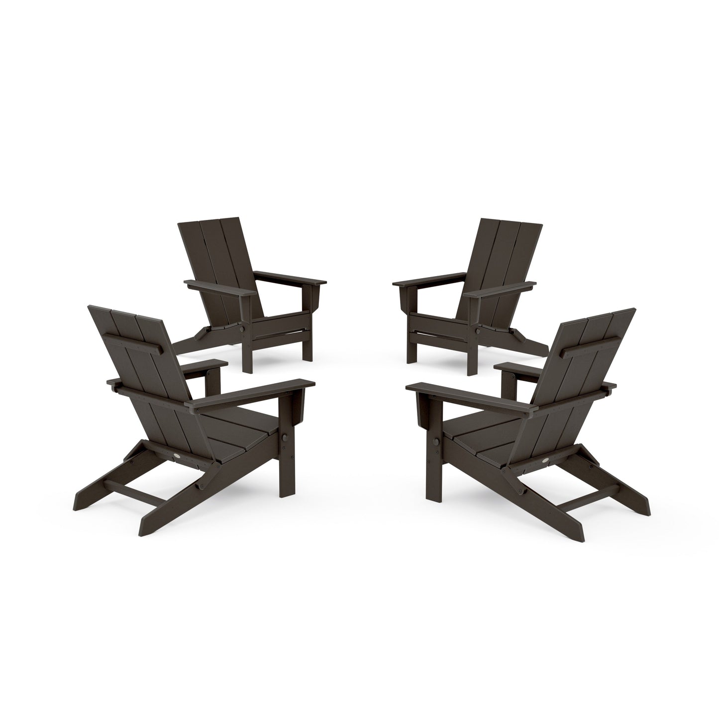 POLYWOOD 4-Piece Modern Studio Folding Adirondack Chair Conversation Set — Vintage Coffee