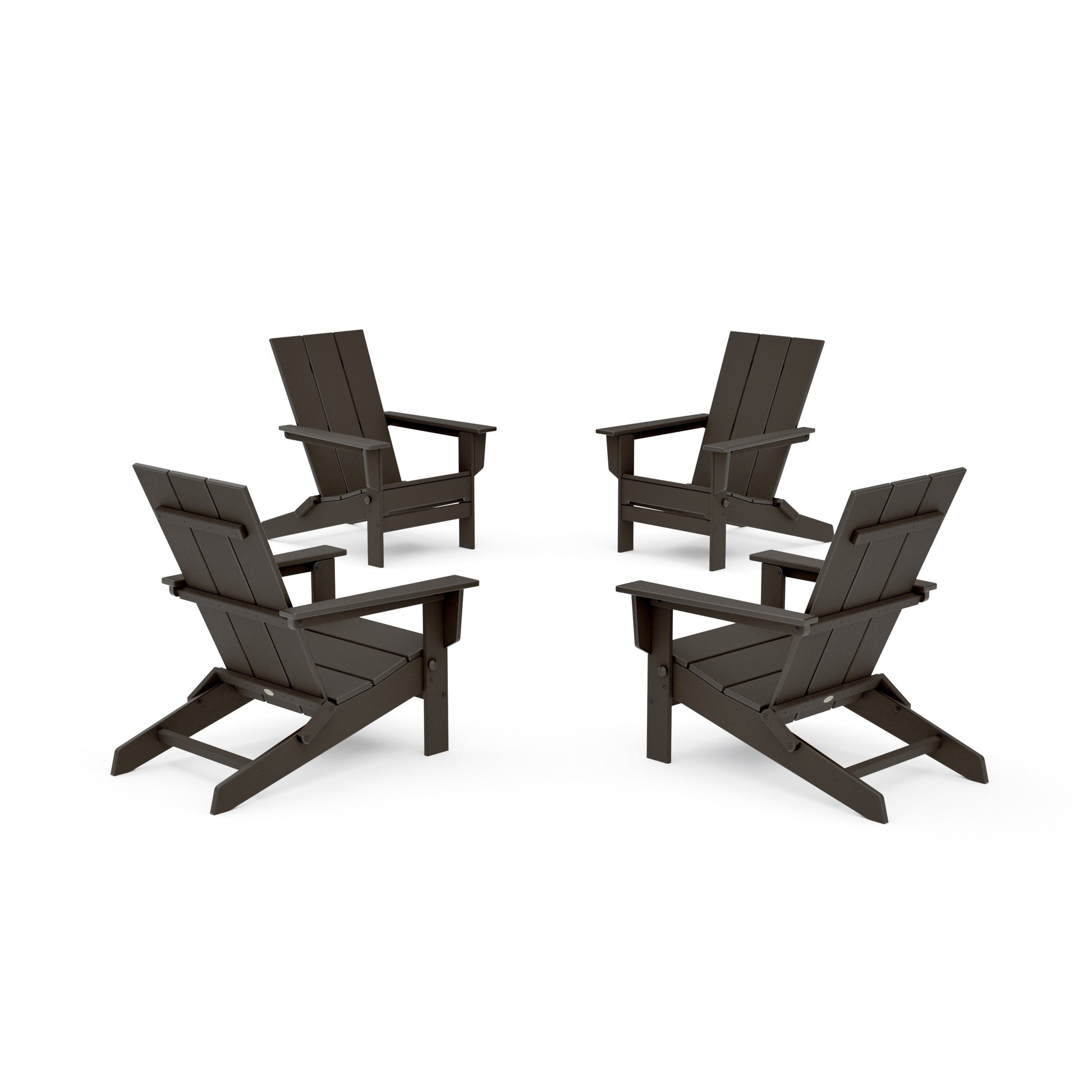 POLYWOOD 4-Piece Modern Studio Folding Adirondack Chair Conversation Set — Vintage Coffee