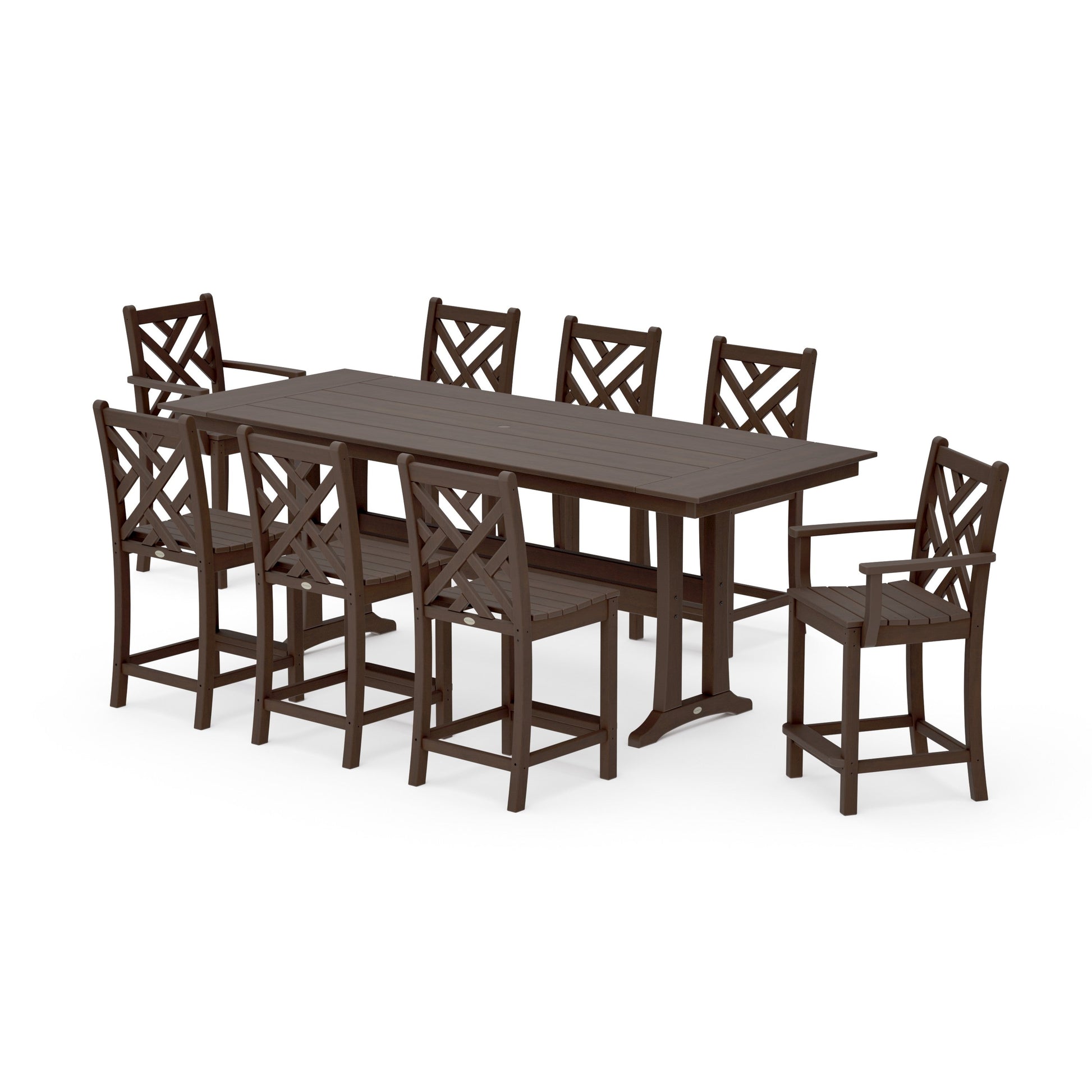 POLYWOOD Chippendale 9-Piece Farmhouse Counter Set with Trestle Legs — Kona