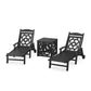 POLYWOOD Chinoiserie 3-Piece Chaise Set with Umbrella Stand Accent Table — Black