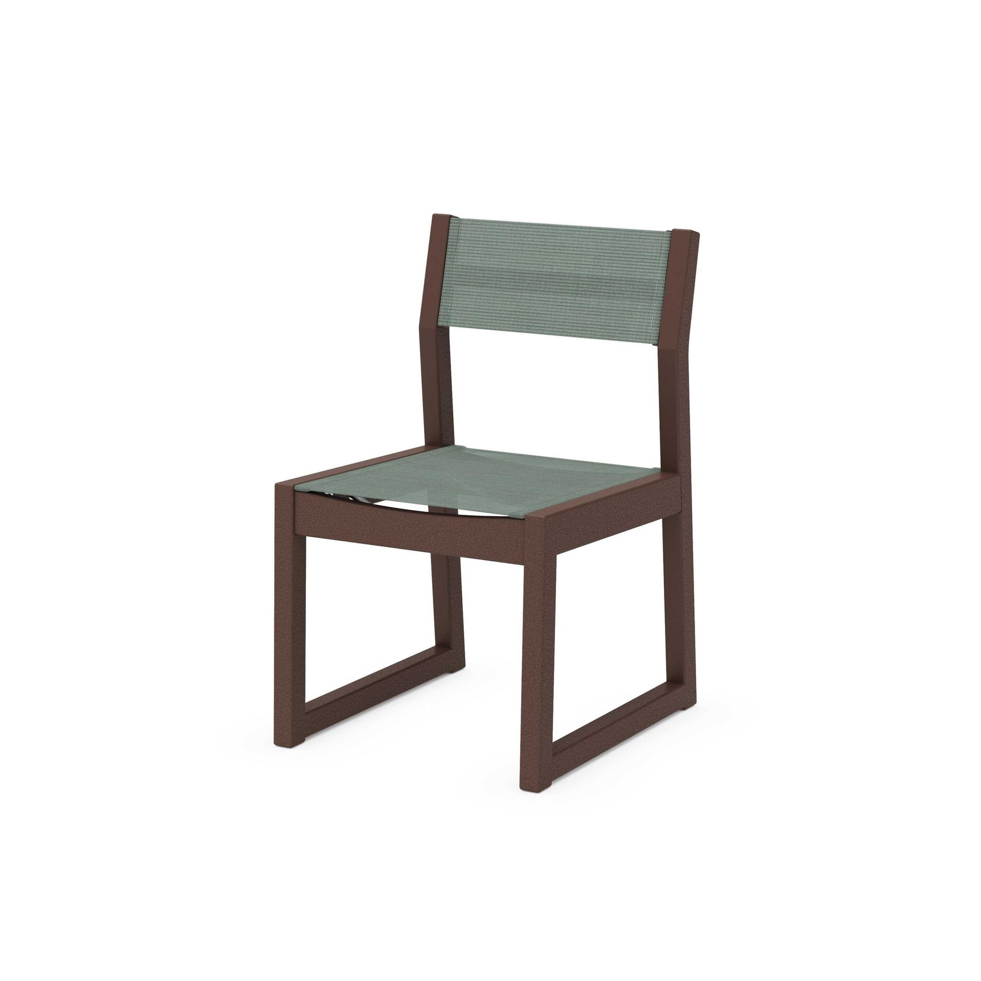 POLYWOOD EDGE Sling Dining Side Chair — Mahogany / Dupioni Sea Mist Sling