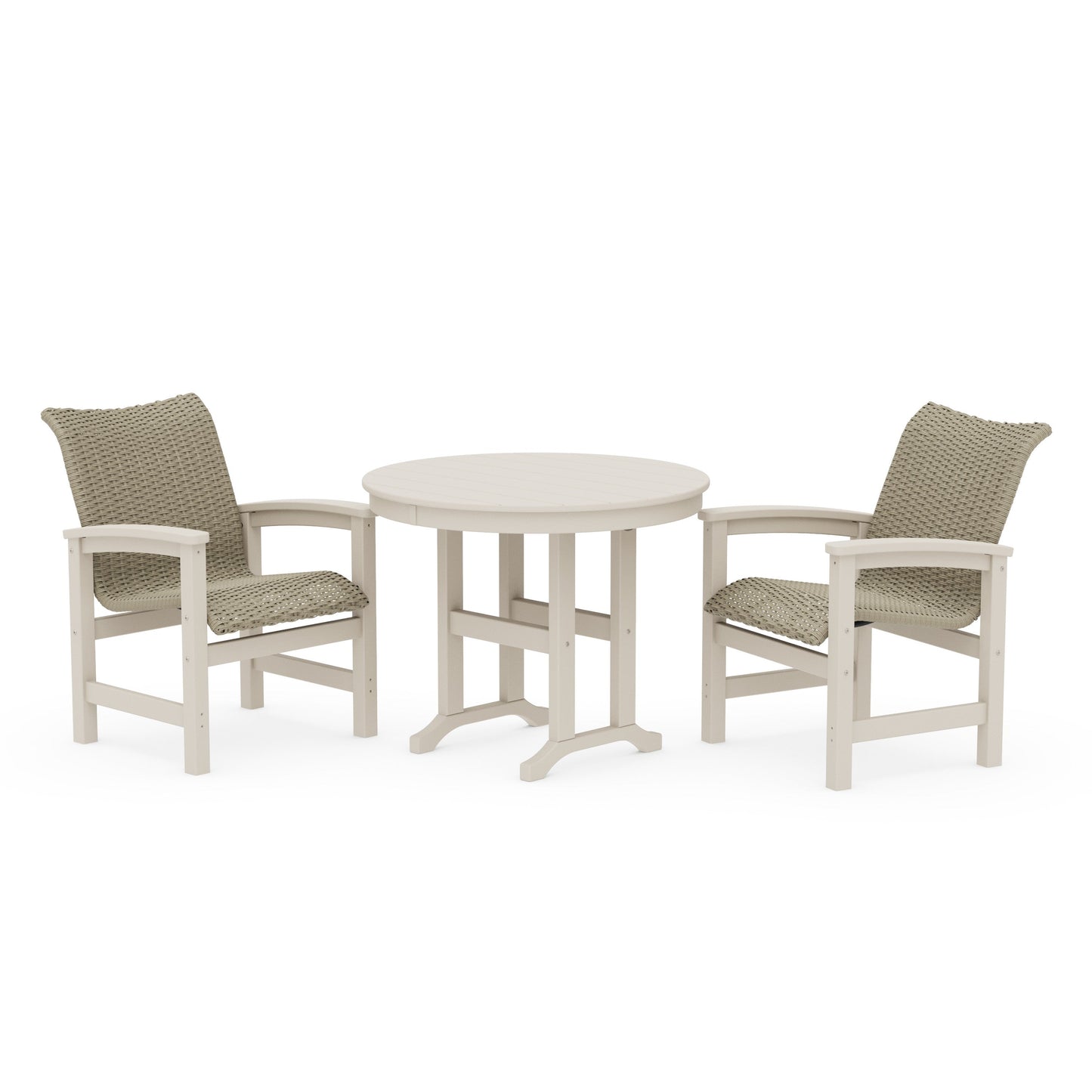 POLYWOOD Coastal Woven 3-Piece Farmhouse Dining Set — Sand / Dune Grass