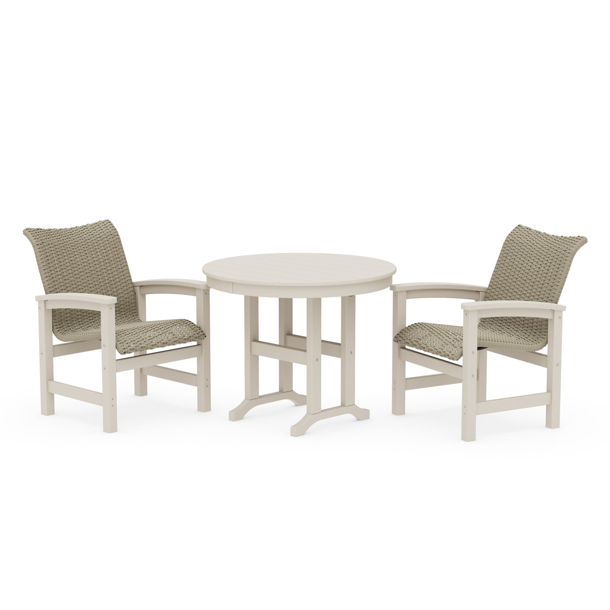 POLYWOOD Coastal Woven 3-Piece Farmhouse Dining Set — Sand / Dune Grass