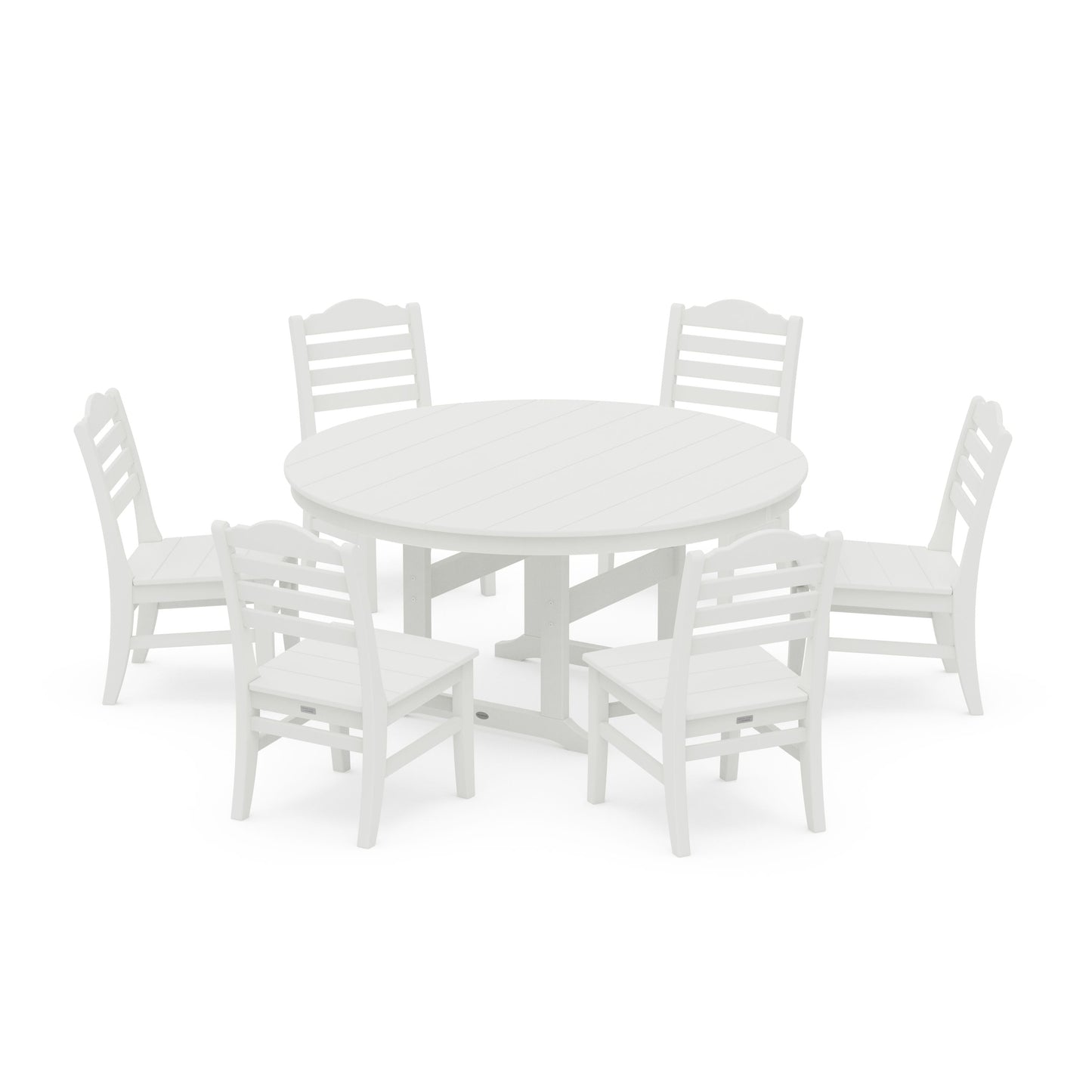 POLYWOOD Savannah 7-Piece Side Chair Round Farmhouse Dining Set — Vintage White
