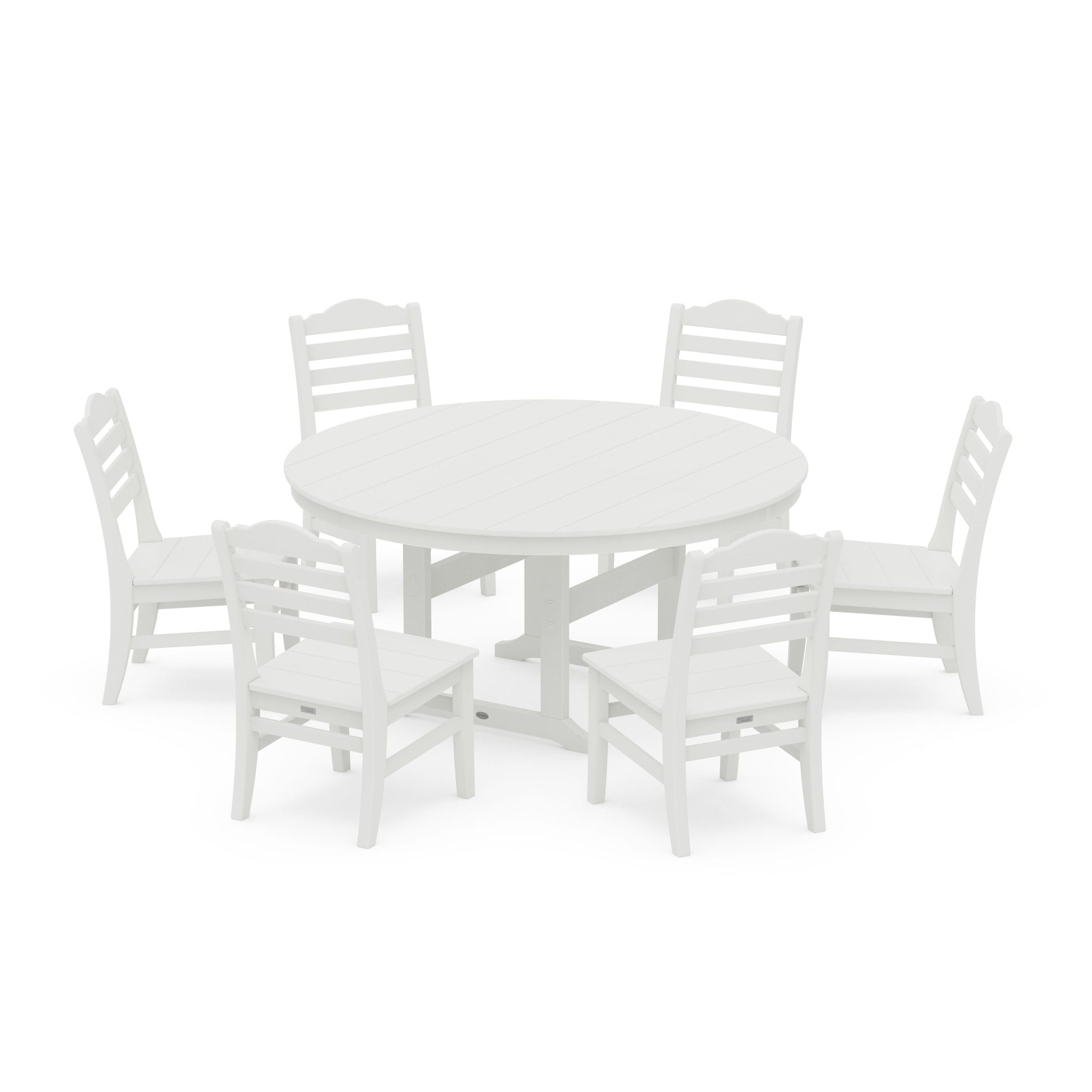 POLYWOOD Savannah 7-Piece Side Chair Round Farmhouse Dining Set — Vintage White