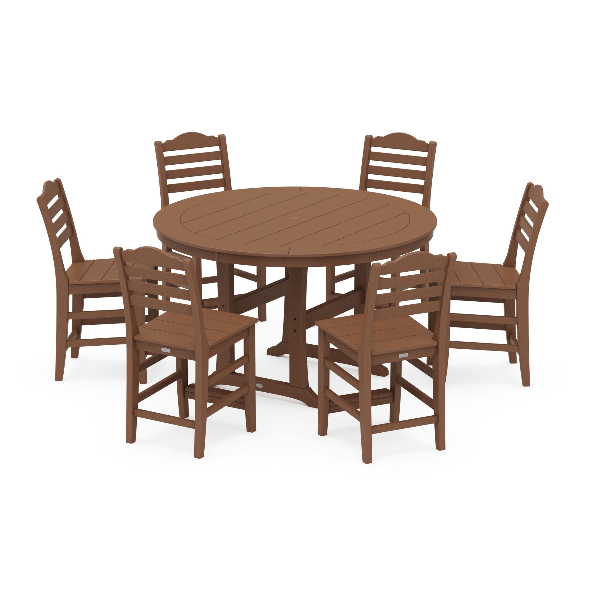 POLYWOOD Savannah 7-Piece Side Chair Round Counter Set — Teak