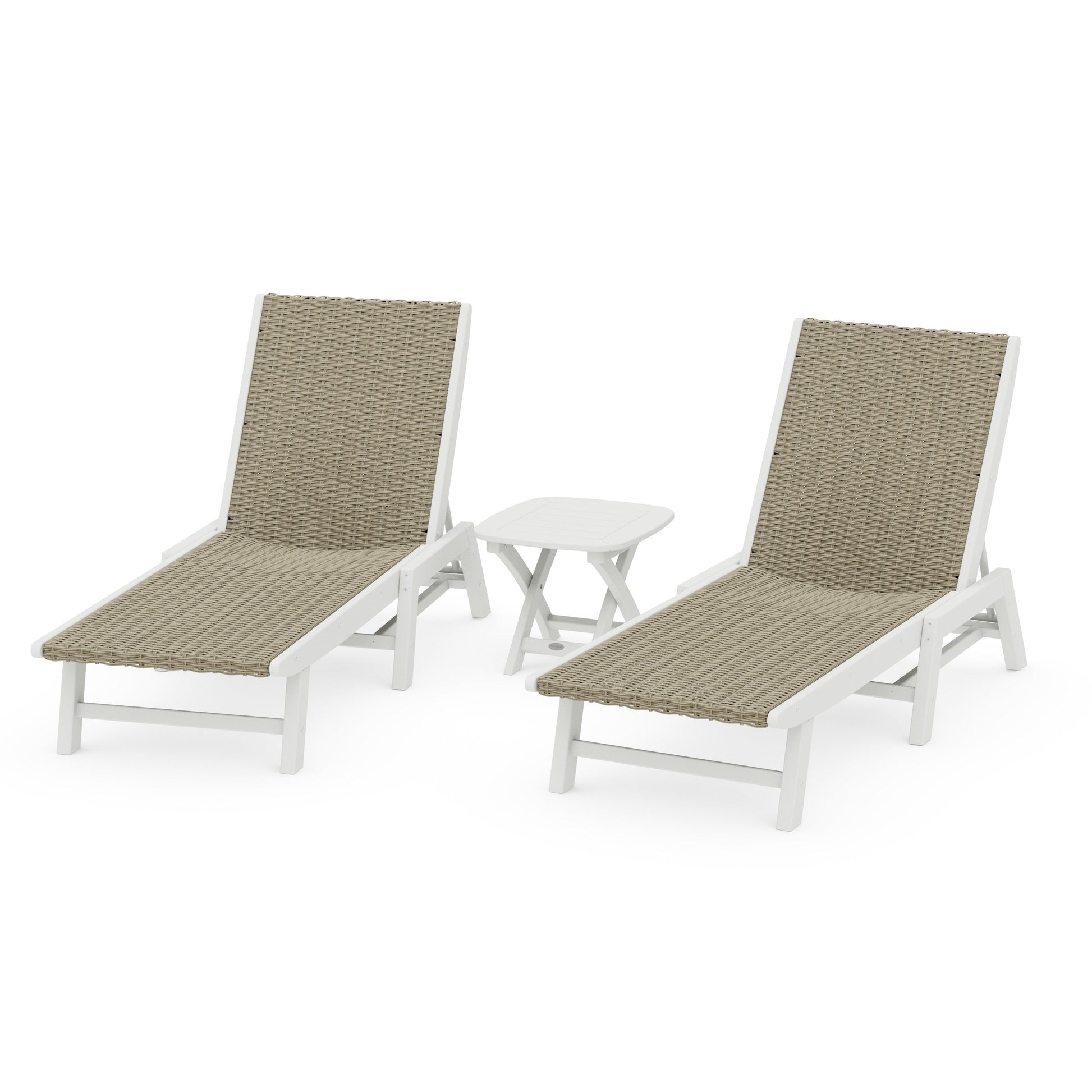 POLYWOOD 3 - Piece Coastal Woven Chaise Chaise Lounge Set — White / Dune Grass