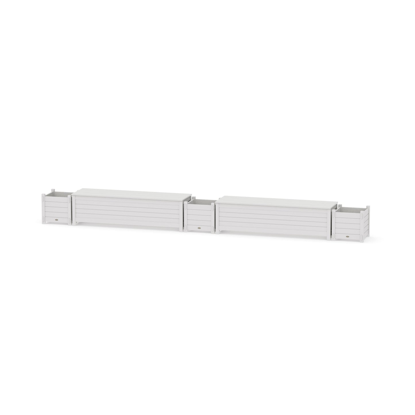 POLYWOOD 60" Nautical Straight Double Planter Storage Bench Set — Vintage White