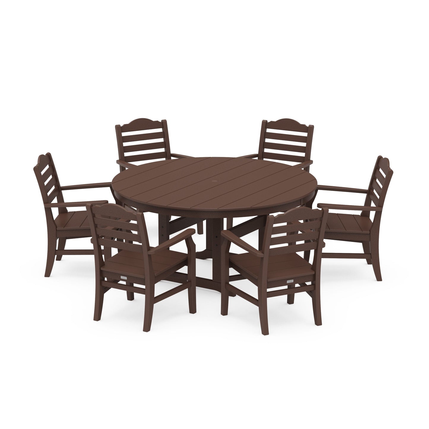 POLYWOOD Savannah 7-Piece Arm Chair Round Farmhouse Dining Set — Mahogany