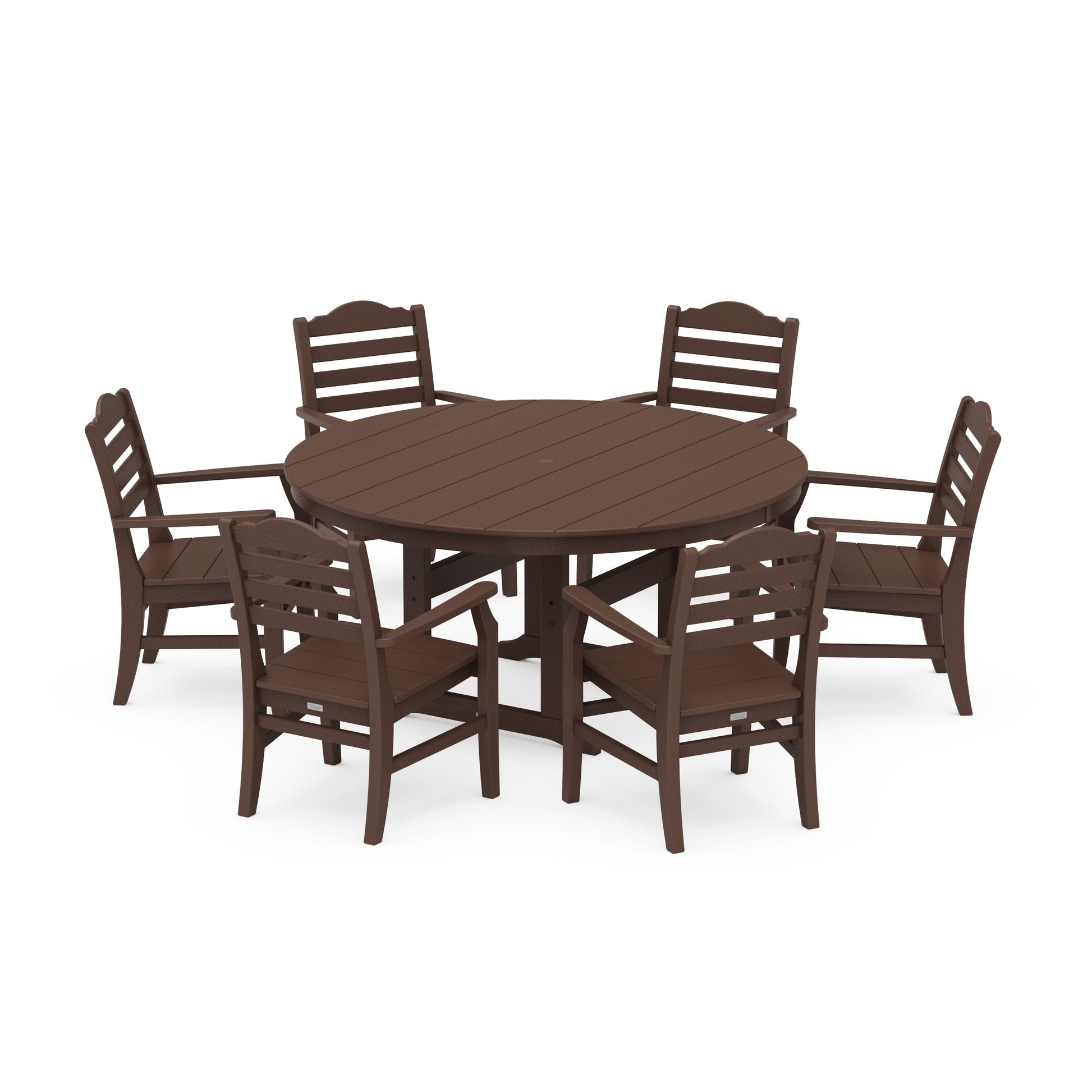 POLYWOOD Savannah 7-Piece Arm Chair Round Farmhouse Dining Set — Mahogany