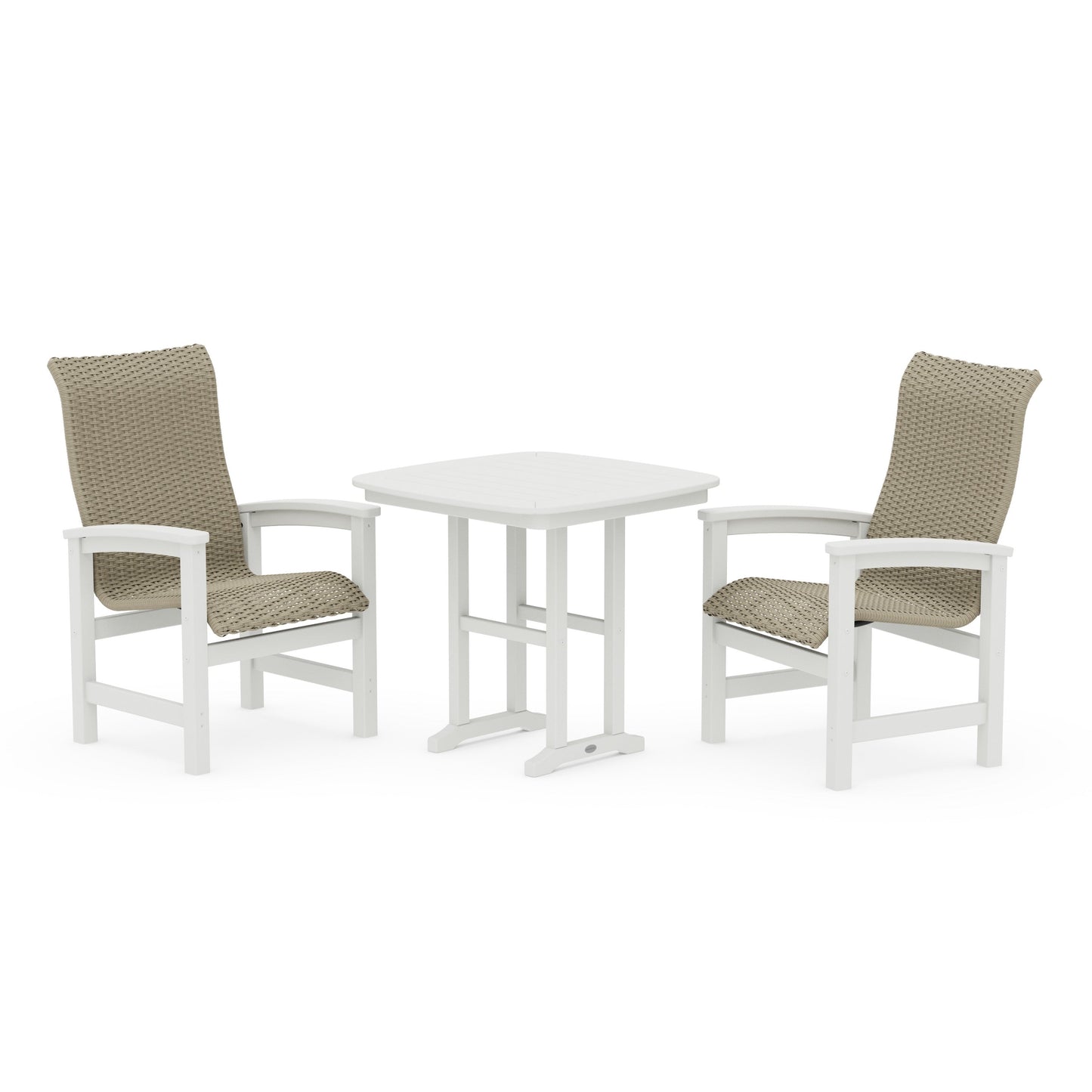 POLYWOOD Coastal Woven High-Back 3-Piece Dining Set — White / Dune Grass