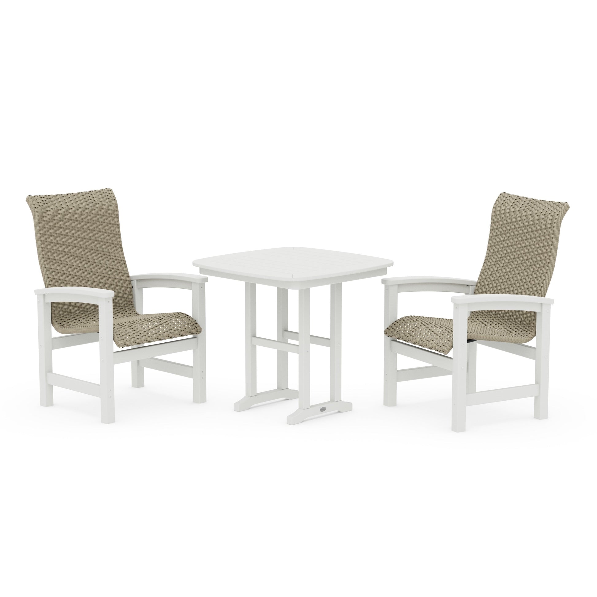 POLYWOOD Coastal Woven High-Back 3-Piece Dining Set — White / Dune Grass