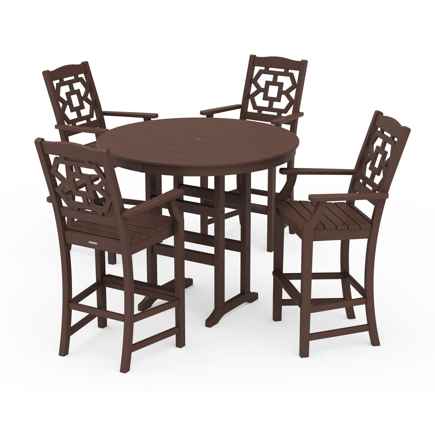POLYWOOD Chinoiserie 5-Piece Round Farmhouse Bar Set — Mahogany