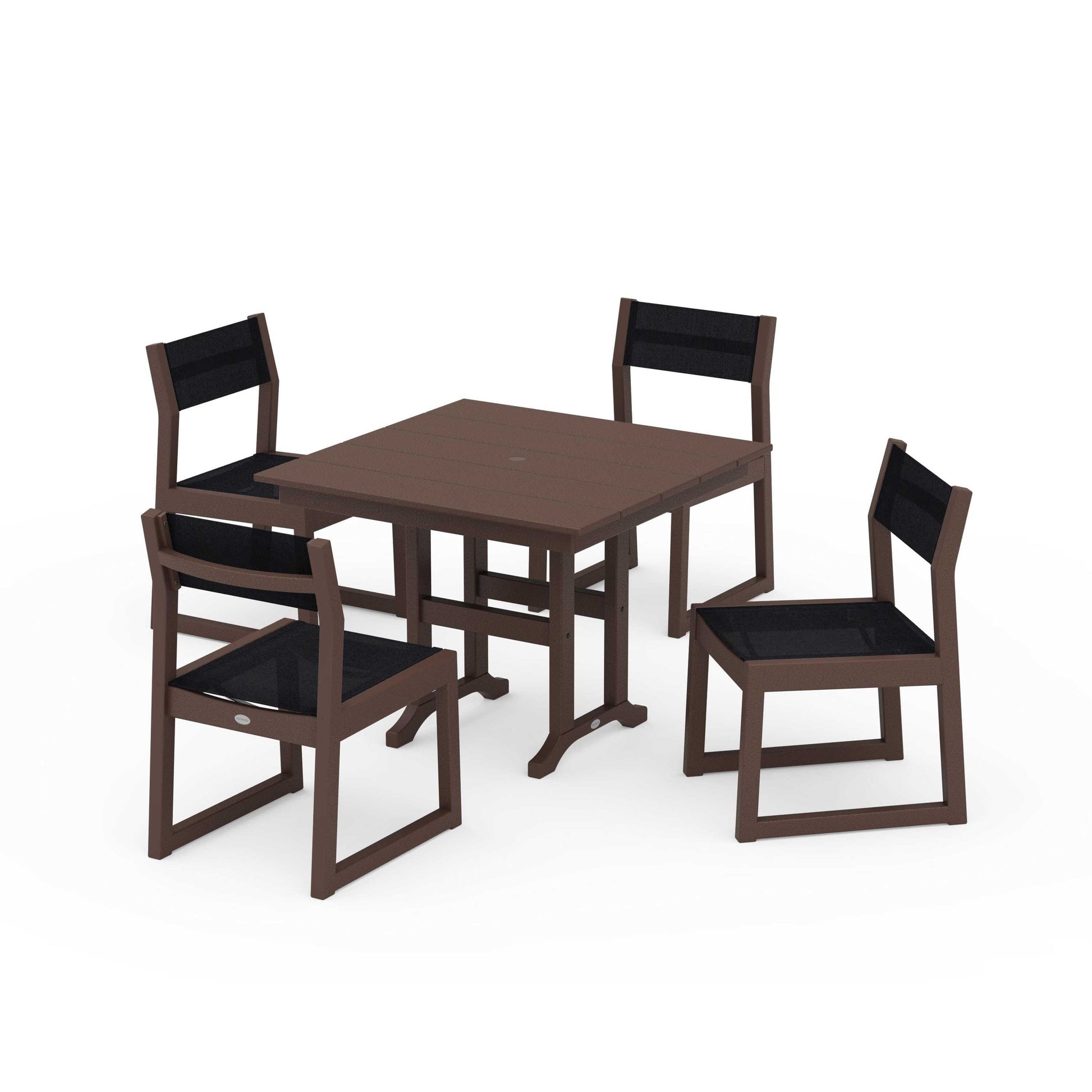 POLYWOOD EDGE Sling Side Chair 5-Piece Farmhouse Dining Set — Mahogany / Black Sling