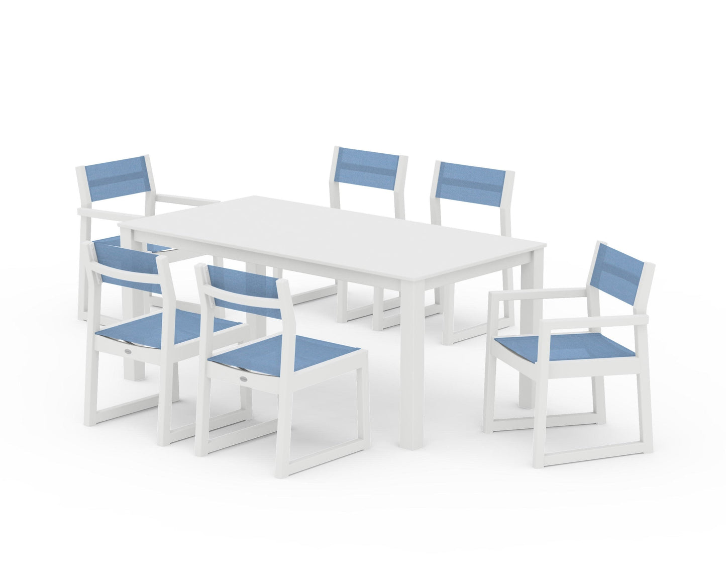 POLYWOOD EDGE Sling 7-Piece Parsons Dining Set — White / Poolside Sling
