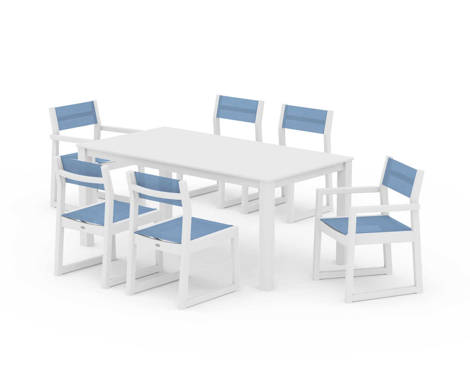 POLYWOOD EDGE Sling 7-Piece Parsons Dining Set — White / Poolside Sling