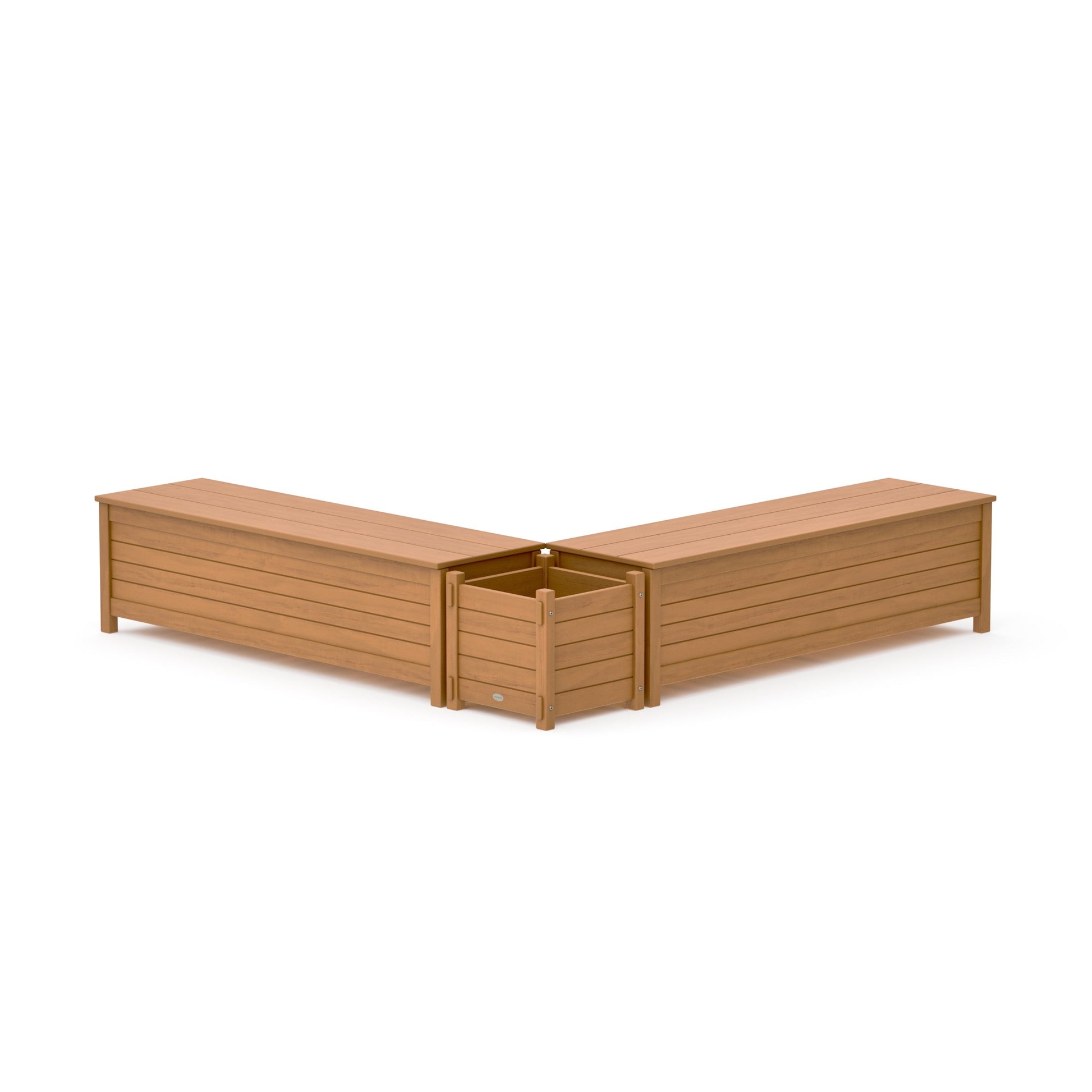 POLYWOOD 60" Nautical L- Shaped Planter Storage Bench Set — Natural