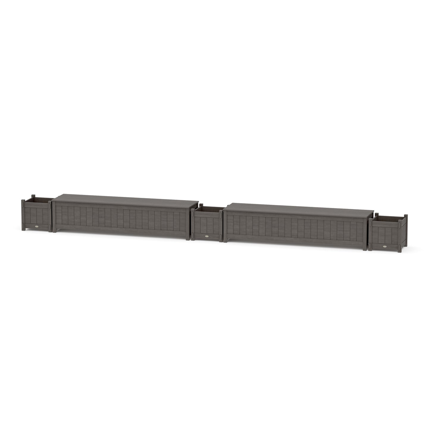 POLYWOOD 72" Vineyard Straight Double Planter Storage Bench Set — Driftwood