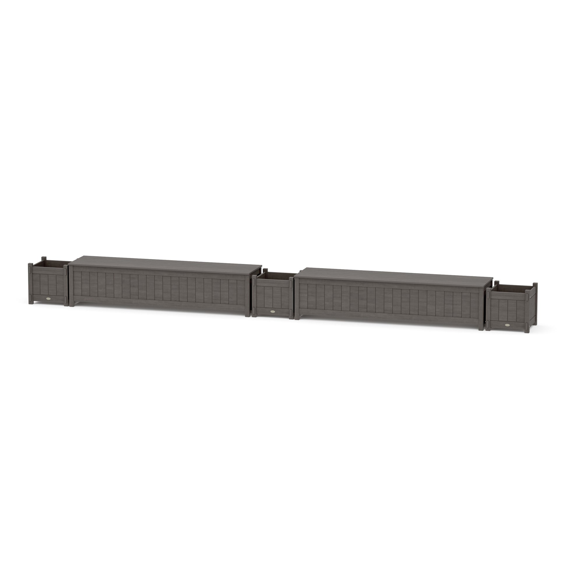 POLYWOOD 72" Vineyard Straight Double Planter Storage Bench Set — Driftwood