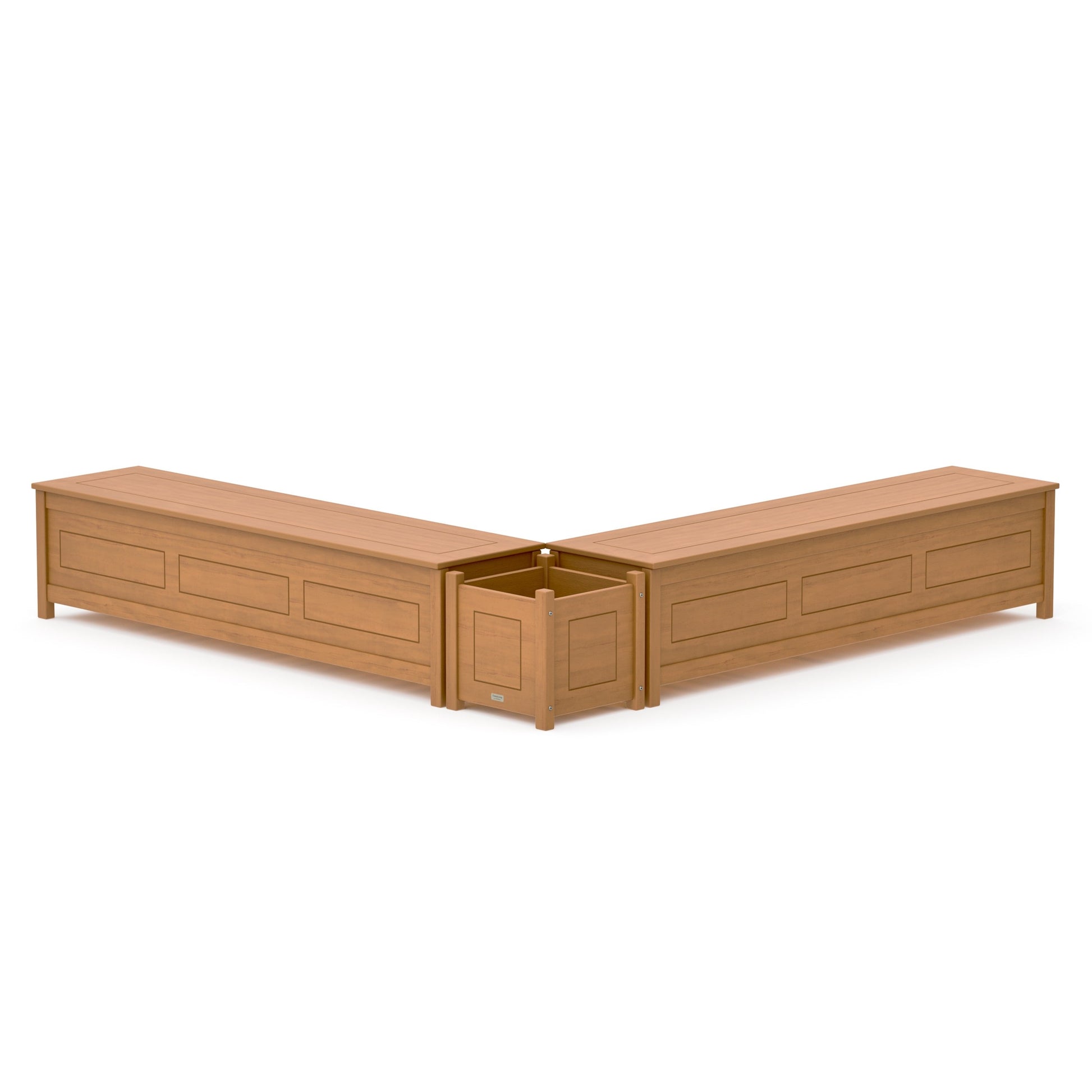 POLYWOOD 72" Country Living L- Shaped Planter Storage Bench Set — Natural
