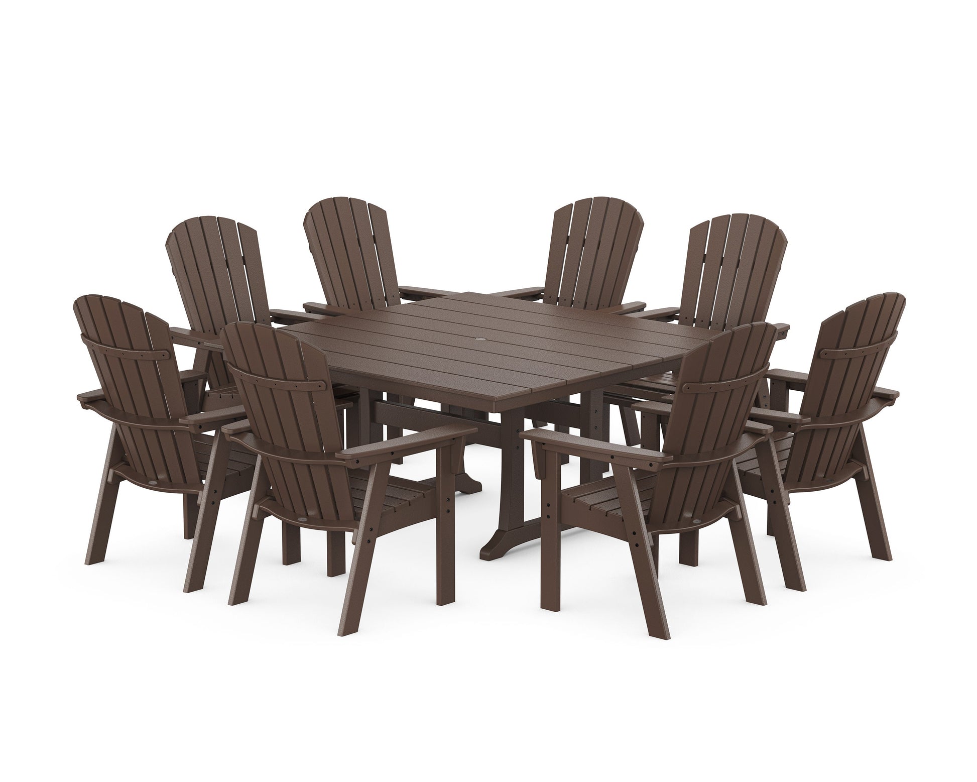 POLYWOOD Nautical Curveback Adirondack 9-Piece Square Dining Set with Trestle Legs — Mahogany