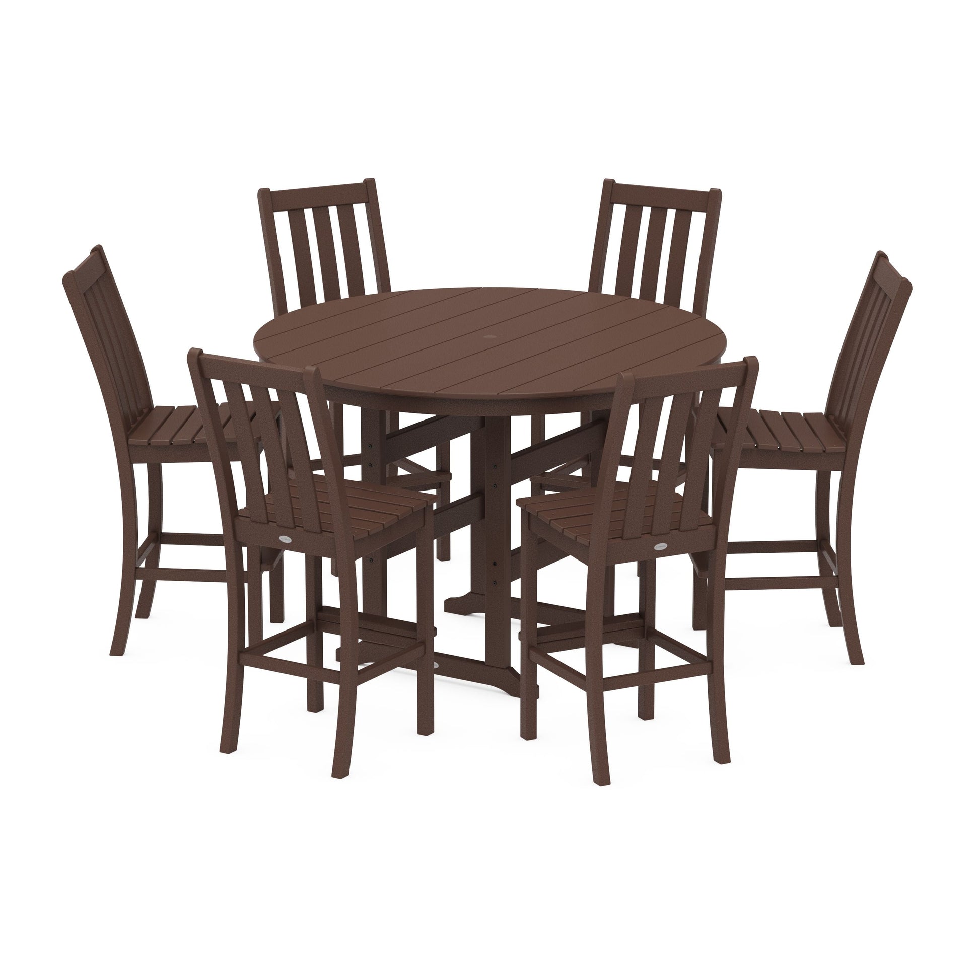 POLYWOOD Vineyard 7-Piece Side Chair Round Farmhouse Bar Set — Mahogany