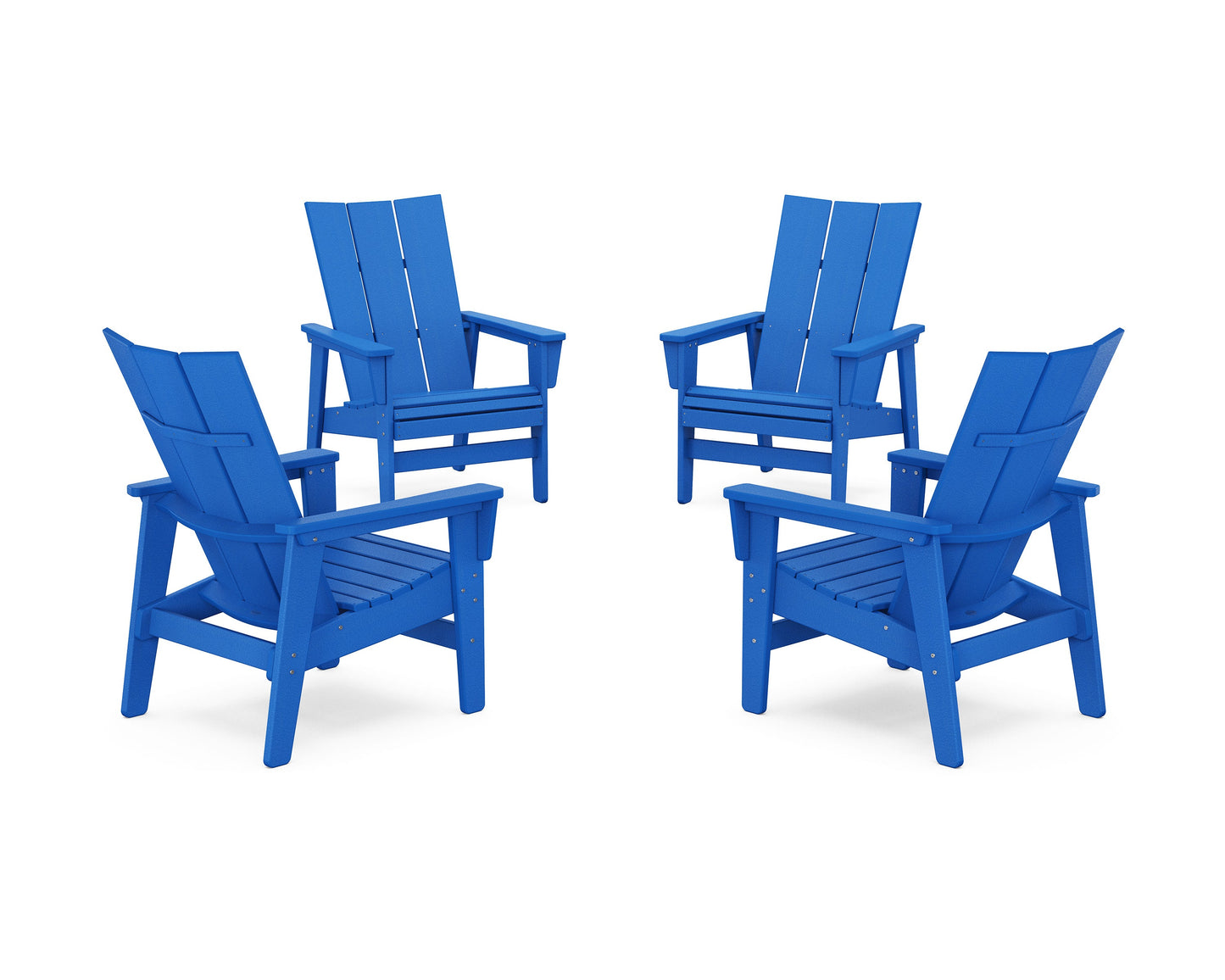 POLYWOOD 4-Piece Modern Grand Upright Adirondack Chair Conversation Set — Pacific Blue
