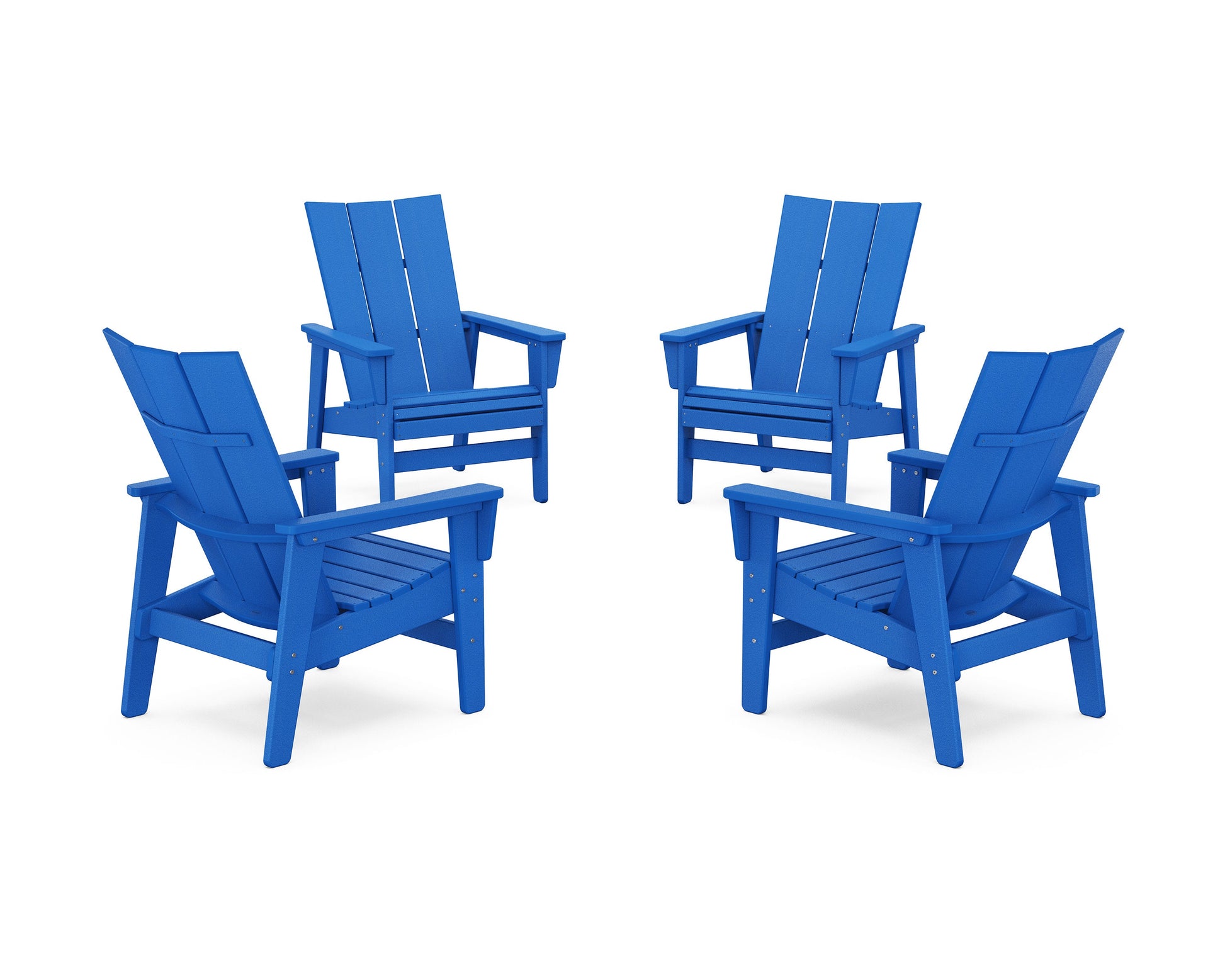 POLYWOOD 4-Piece Modern Grand Upright Adirondack Chair Conversation Set — Pacific Blue