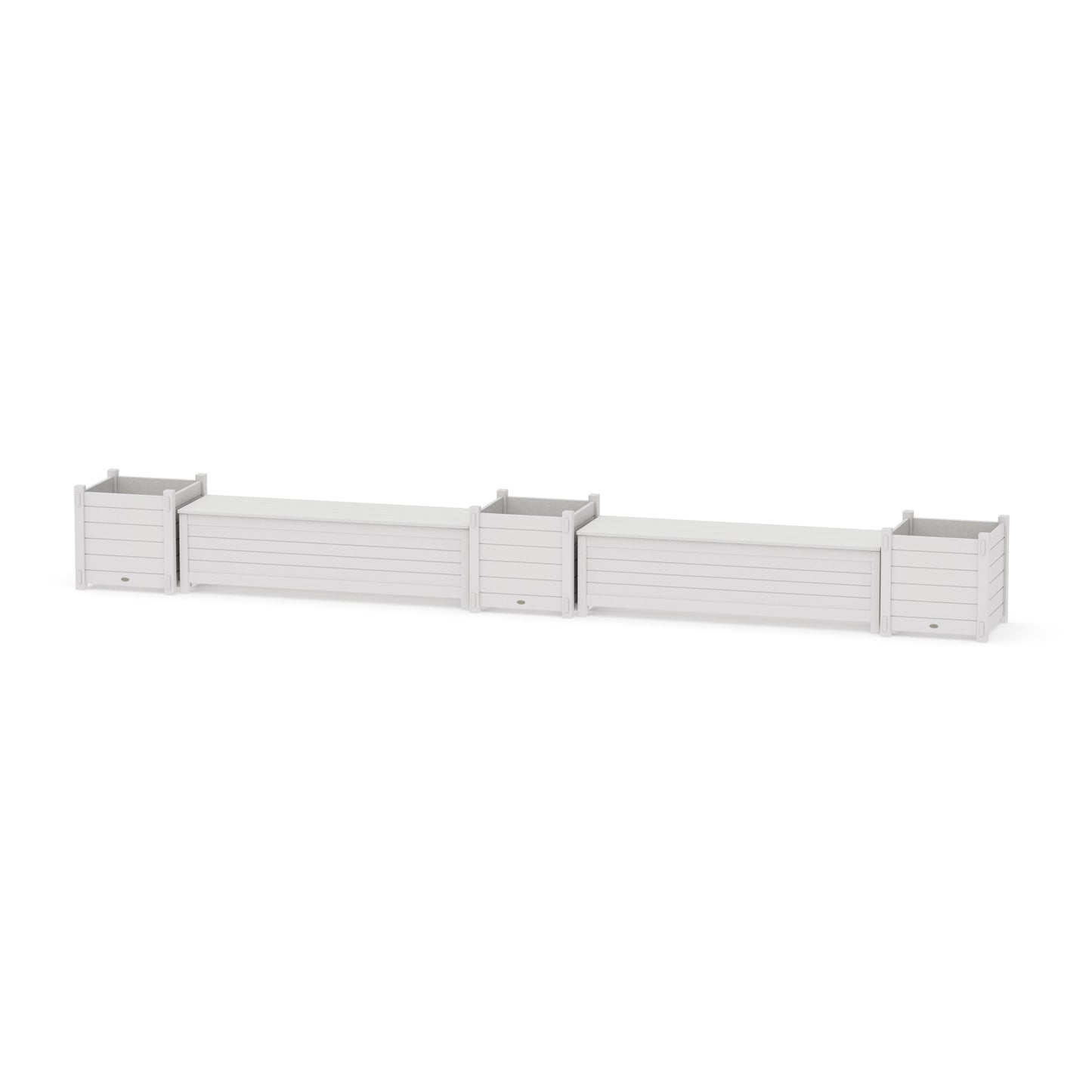 POLYWOOD 60" Nautical Straight Double Planter Storage Bench Set- Large — Vintage White