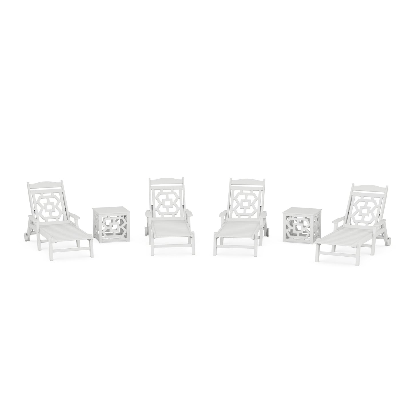 POLYWOOD Chinoiserie 6-Piece Chaise Set — White