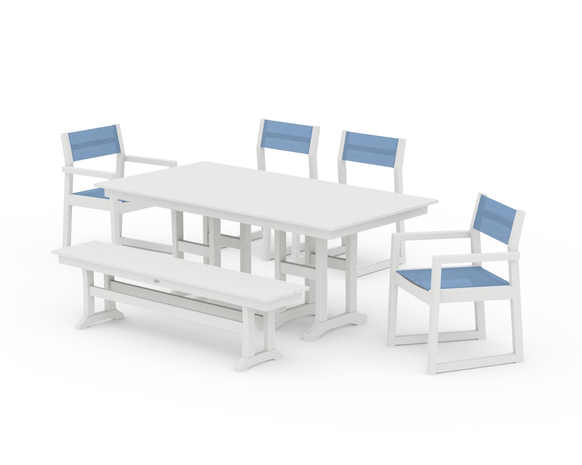 POLYWOOD EDGE Sling 6-Piece Farmhouse Dining Set — Vintage White / Poolside Sling