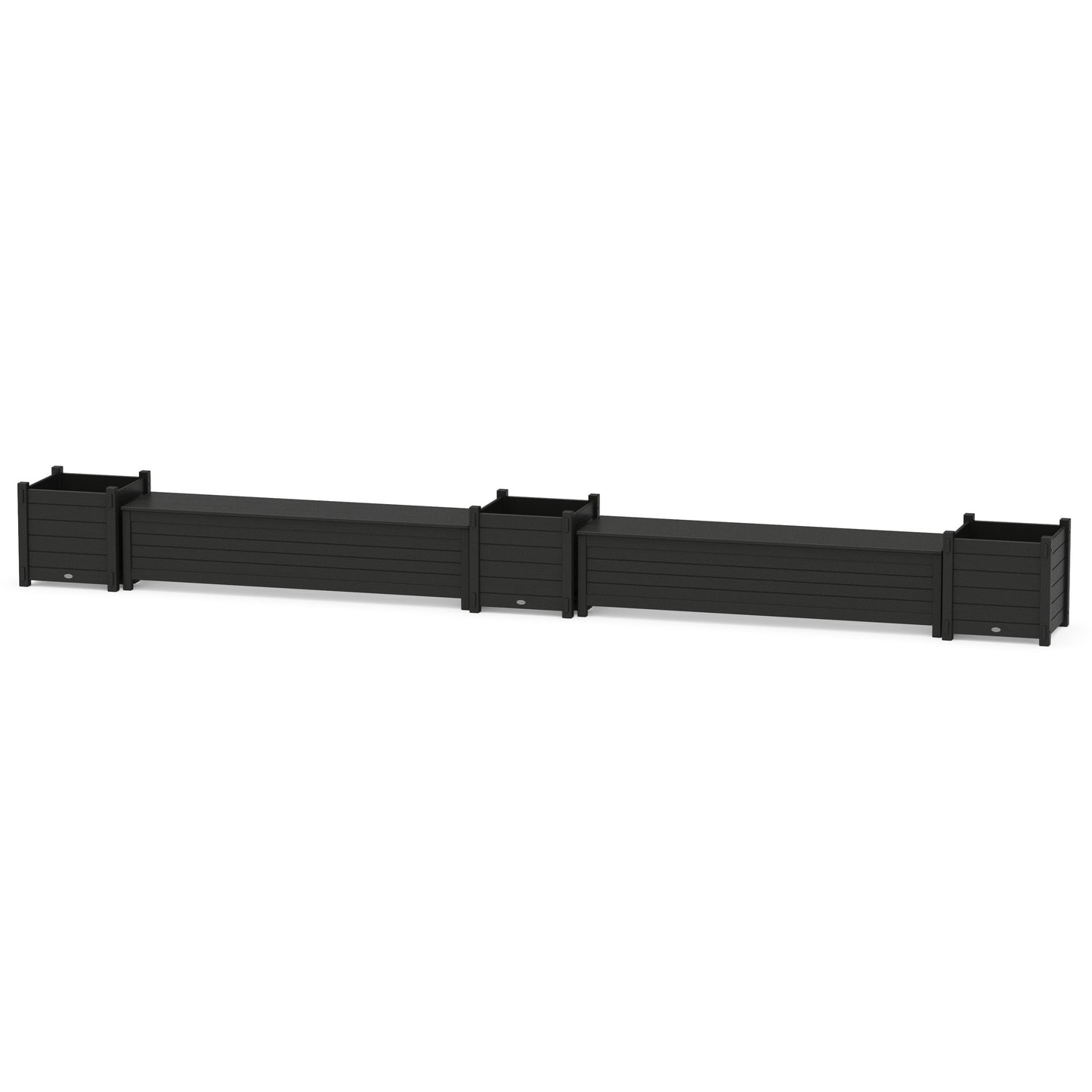 POLYWOOD 72" Nautical Straight Double Planter Storage Bench Set- Large — Black