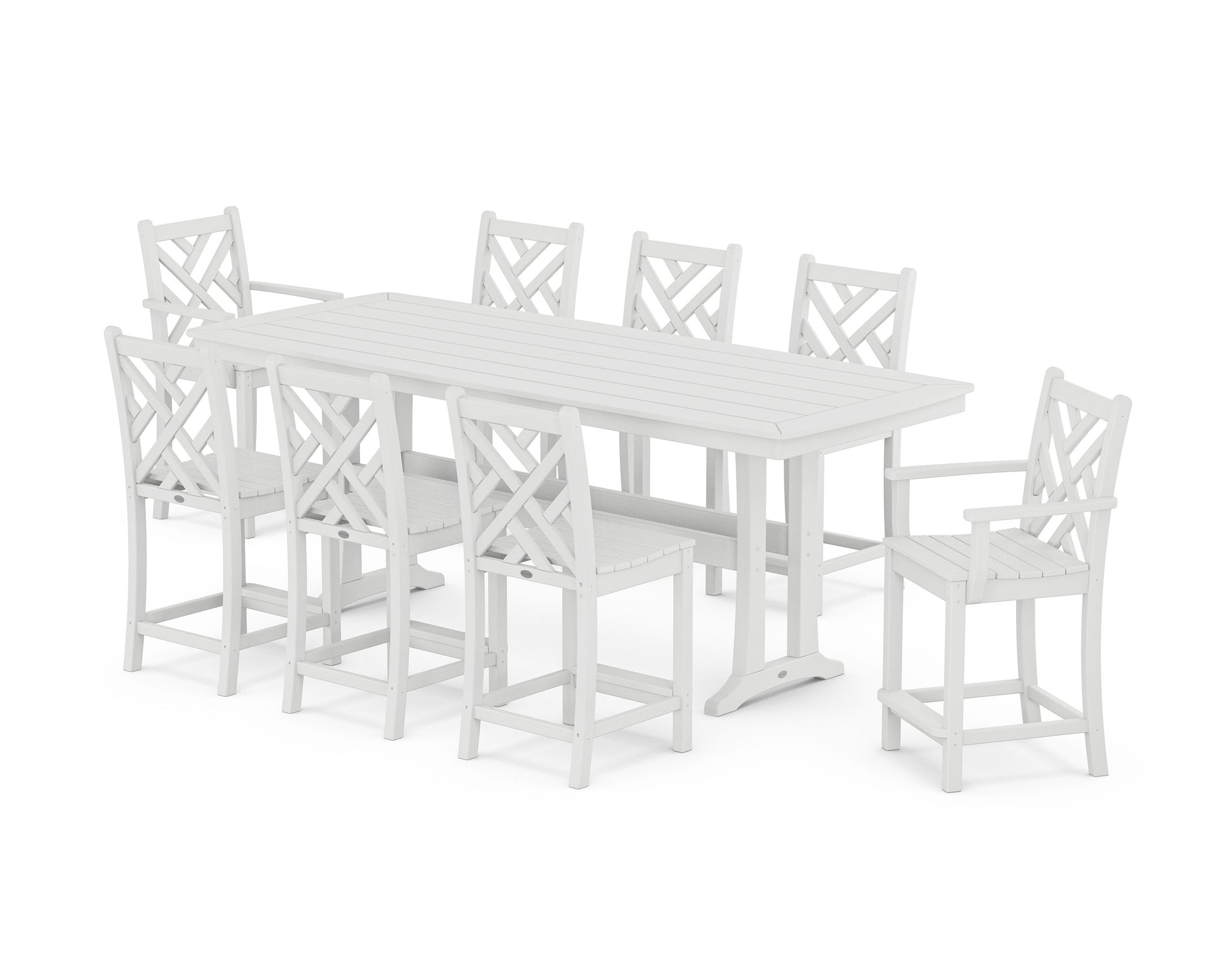 POLYWOOD Chippendale 9-Piece Counter Set with Trestle Legs — White