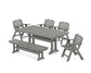 POLYWOOD Nautical Lowback 6-Piece Farmhouse Dining Set with Trestle Legs and Bench — Slate Grey