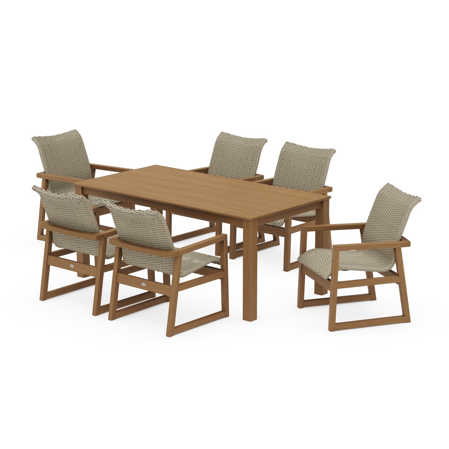 POLYWOOD EDGE Woven Arm Chair 7-Piece Parsons Dining Set — Natural / Dune Grass