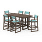 POLYWOOD EDGE Sling 7-Piece Bar Table Set — Kona / Dupioni Aquamarine Sling