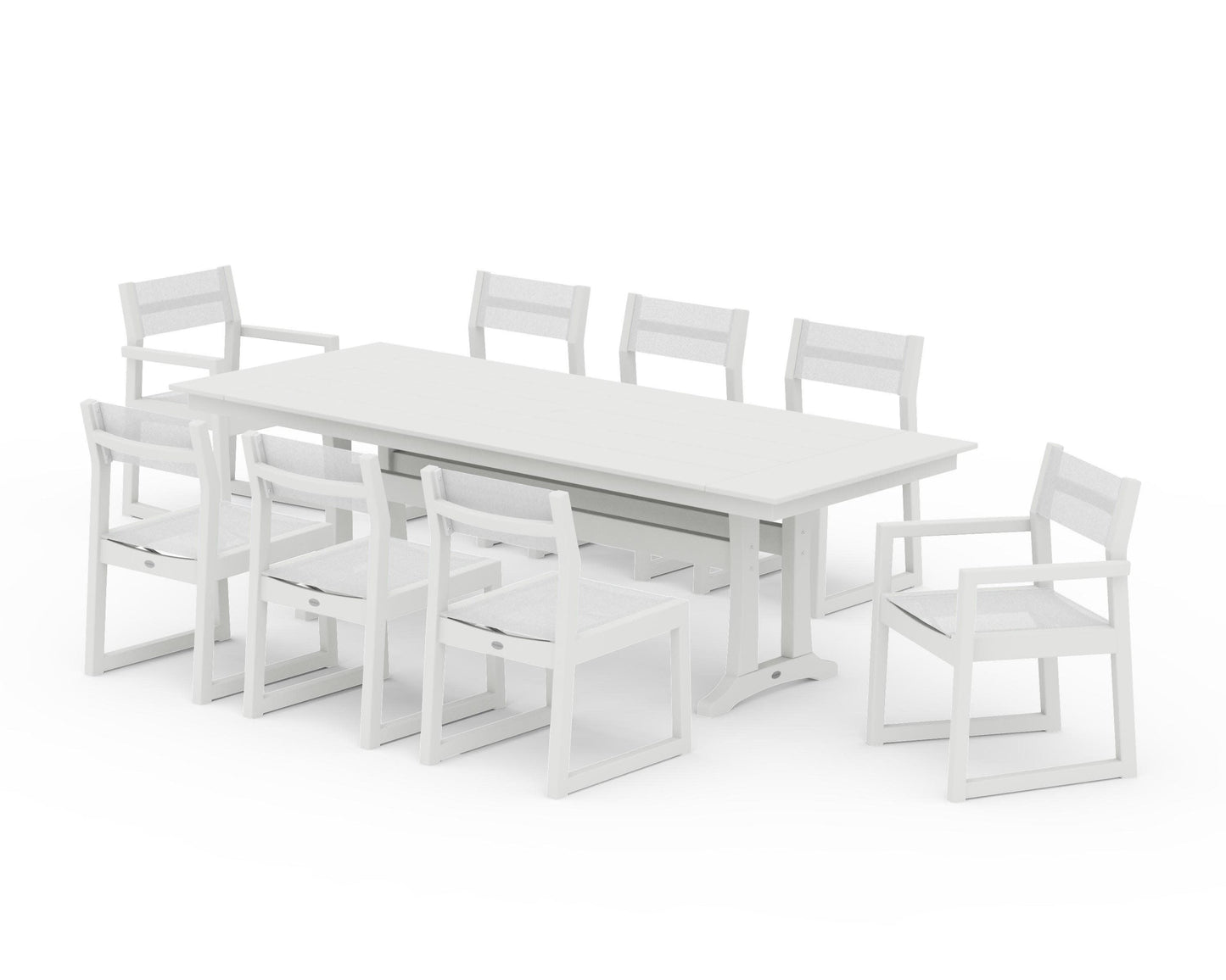 POLYWOOD EDGE Sling 9-Piece Farmhouse Trestle Dining Set — Vintage White / White Sling