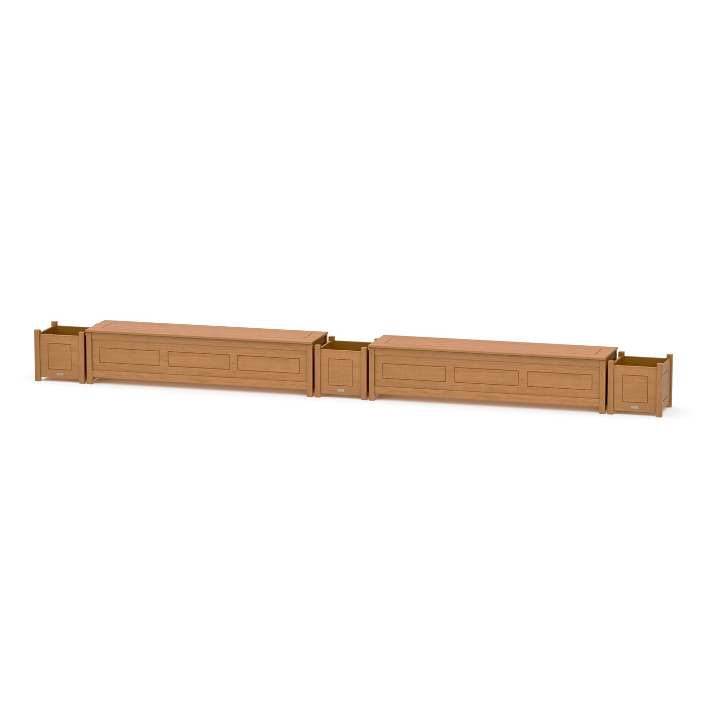 POLYWOOD 72" Country Living Straight Double Planter Storage Bench Set — Natural