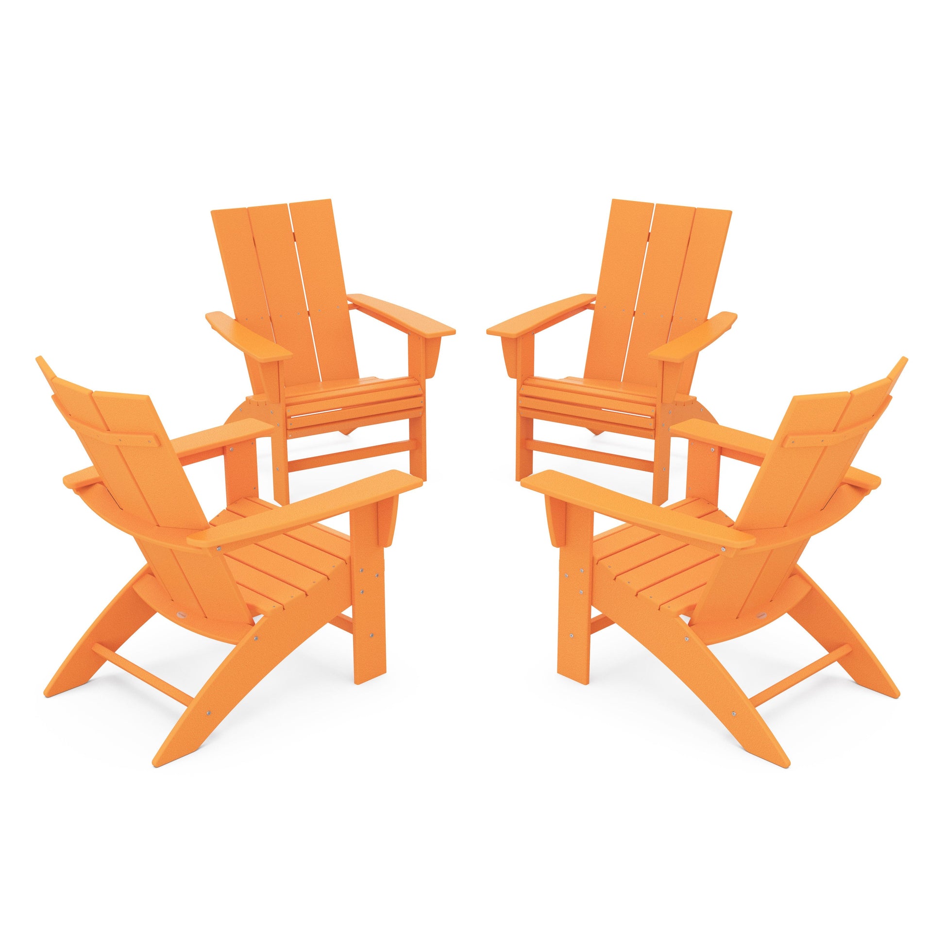 POLYWOOD 4-Piece Modern Curveback Adirondack Conversation Set — Tangerine