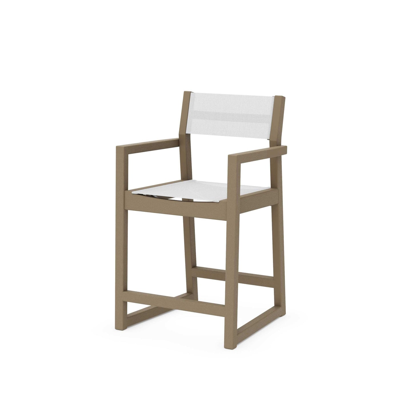 POLYWOOD EDGE Sling Counter Arm Chair — Vintage Sahara / White Sling