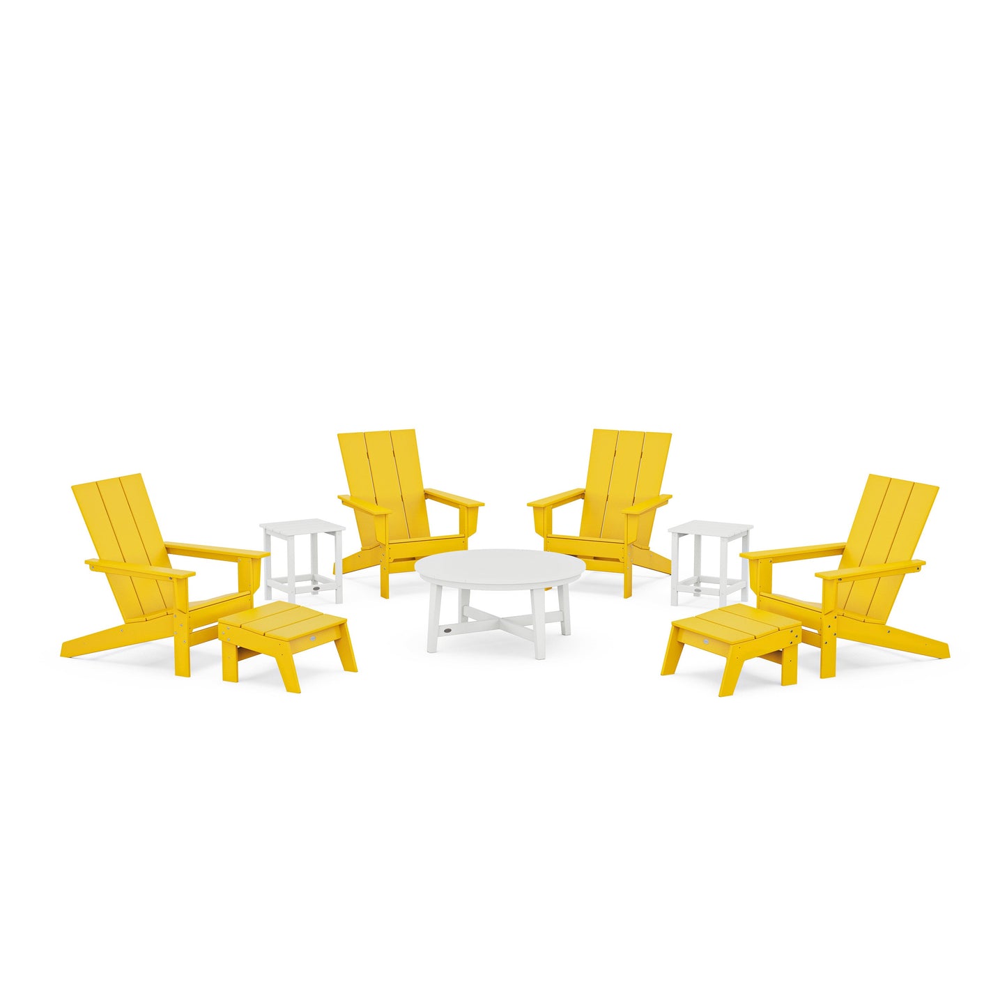 POLYWOOD Modern Studio Adirondack 9-Piece Conversation Set — Lemon / White