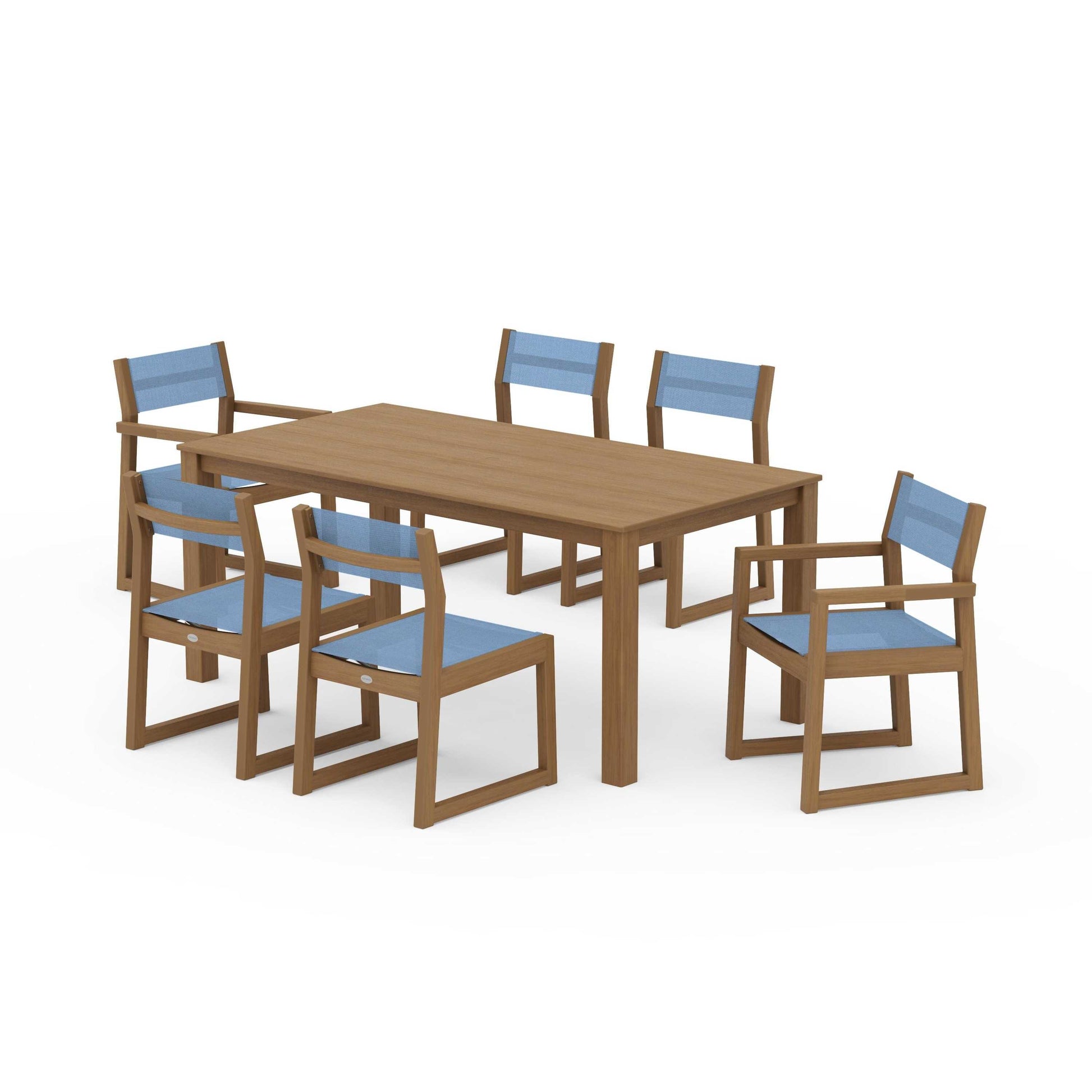 POLYWOOD EDGE Sling 7-Piece Parsons Dining Set — Natural / Poolside Sling