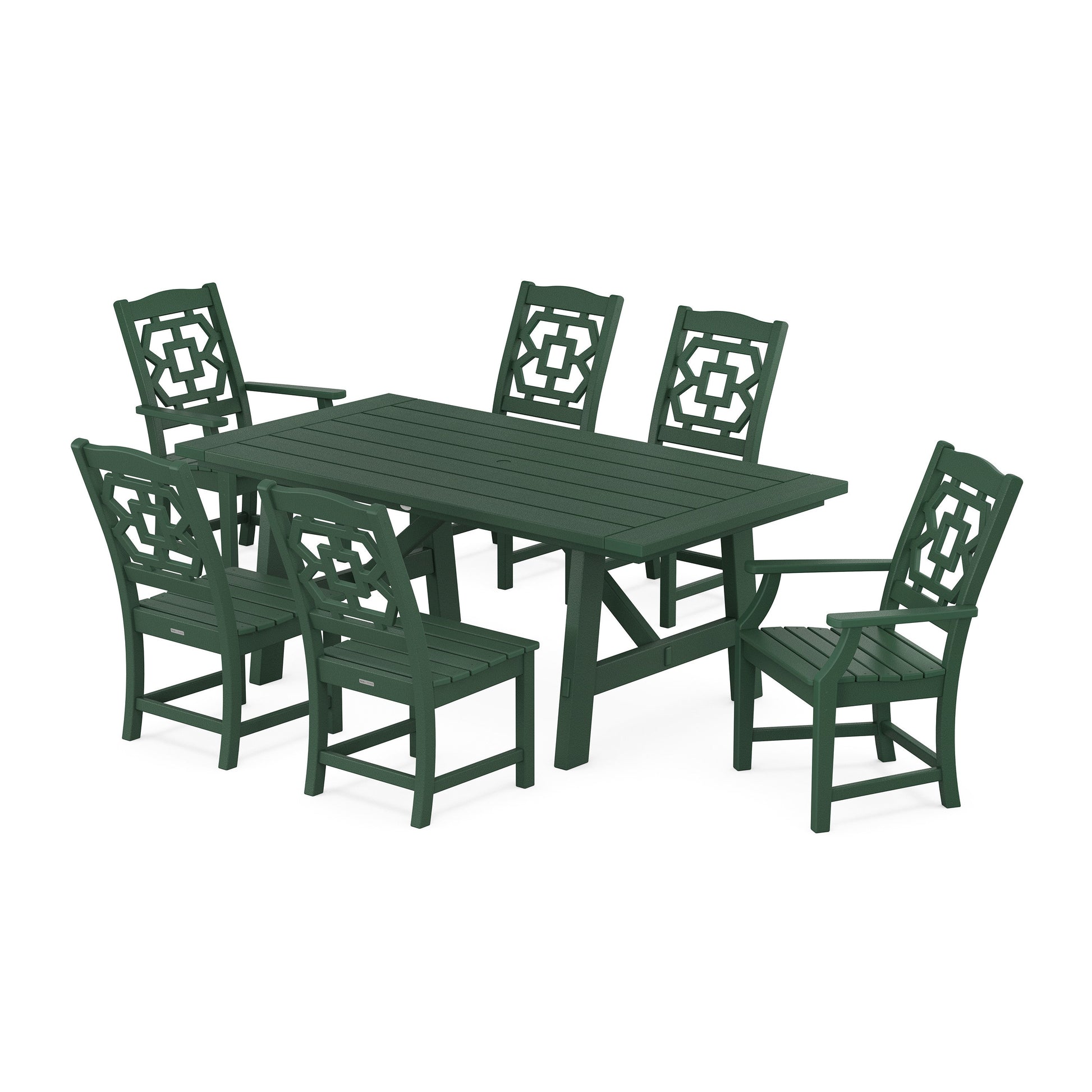 POLYWOOD Chinoiserie 7-Piece Rustic Farmhouse Dining Set — Green