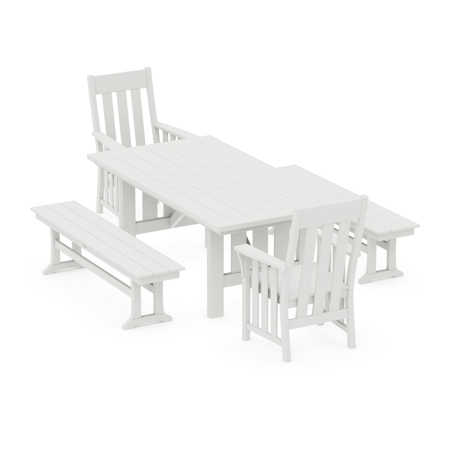POLYWOOD Acadia 5-Piece Dining Set with Benches — Vintage White
