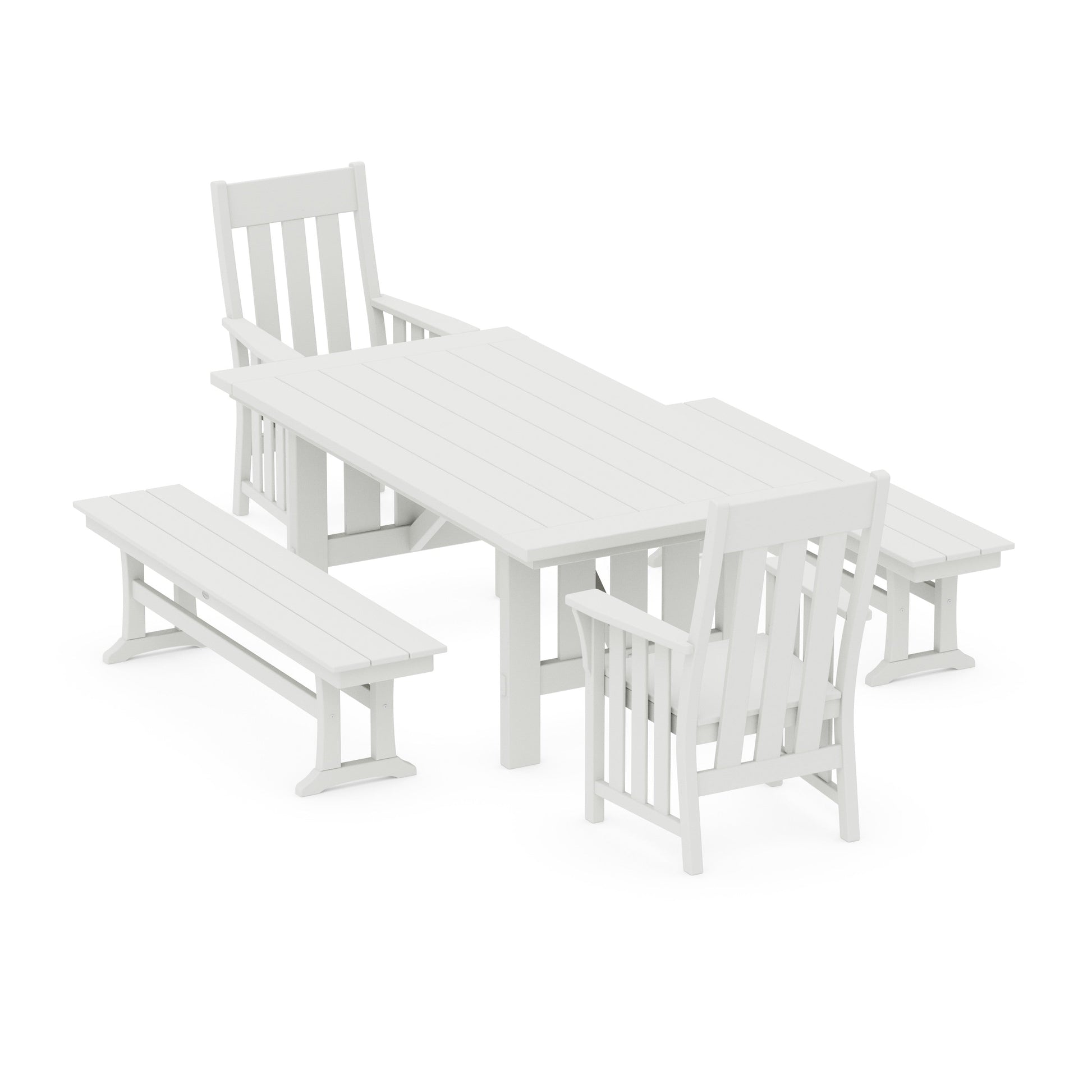 POLYWOOD Acadia 5-Piece Dining Set with Benches — Vintage White