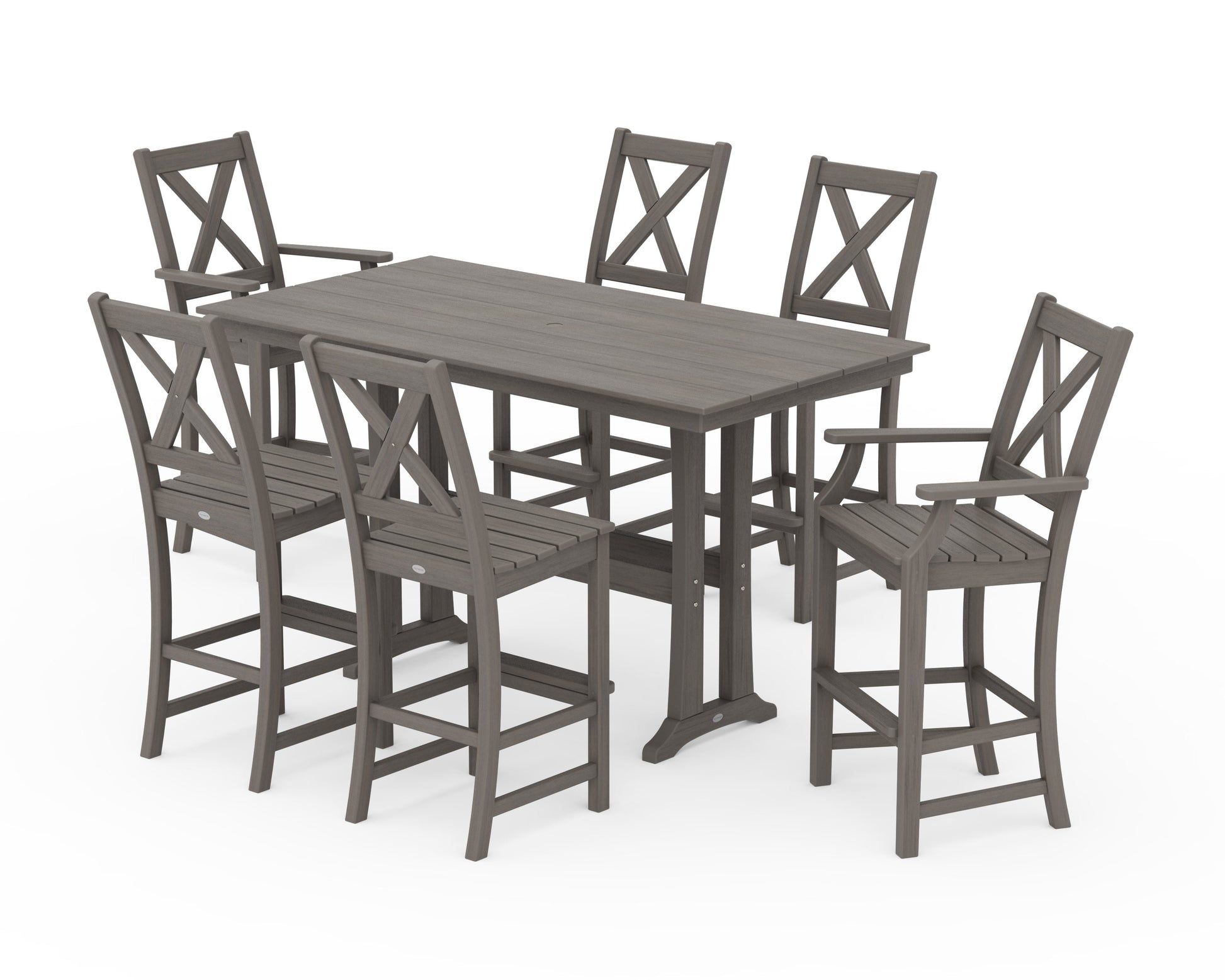 POLYWOOD Braxton 7-Piece Farmhouse Trestle Bar Set — Driftwood
