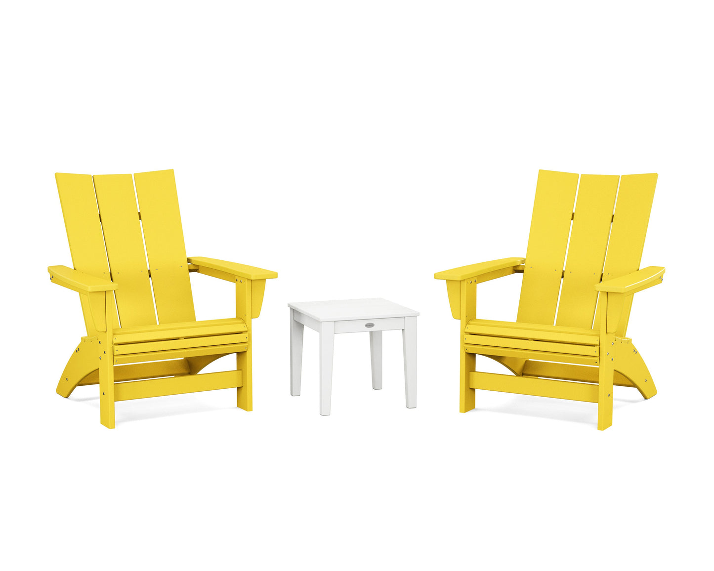POLYWOOD 3-Piece Modern Grand Adirondack Set — Lemon / White
