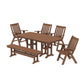 POLYWOOD Vineyard Folding Chair 6-Piece Dining Set with Bench — Teak